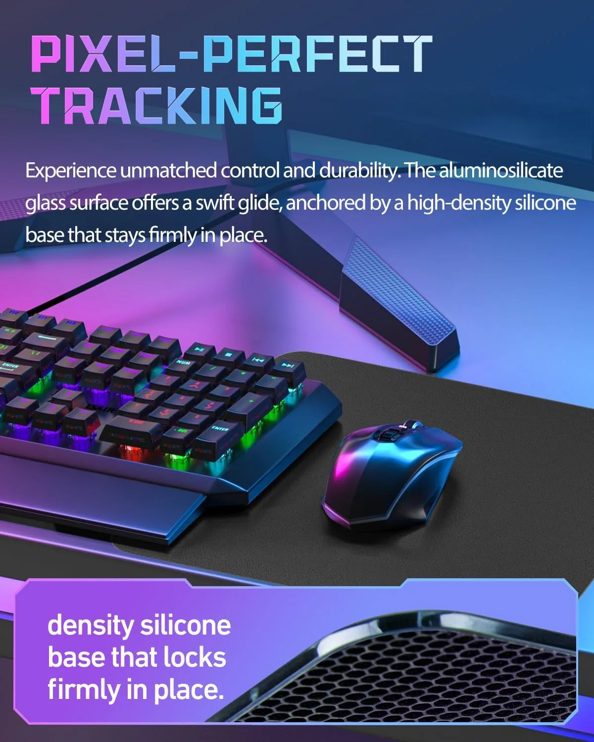 Glass Gaming Mouse Pad, 16.2 x 12.2 Inch, Black