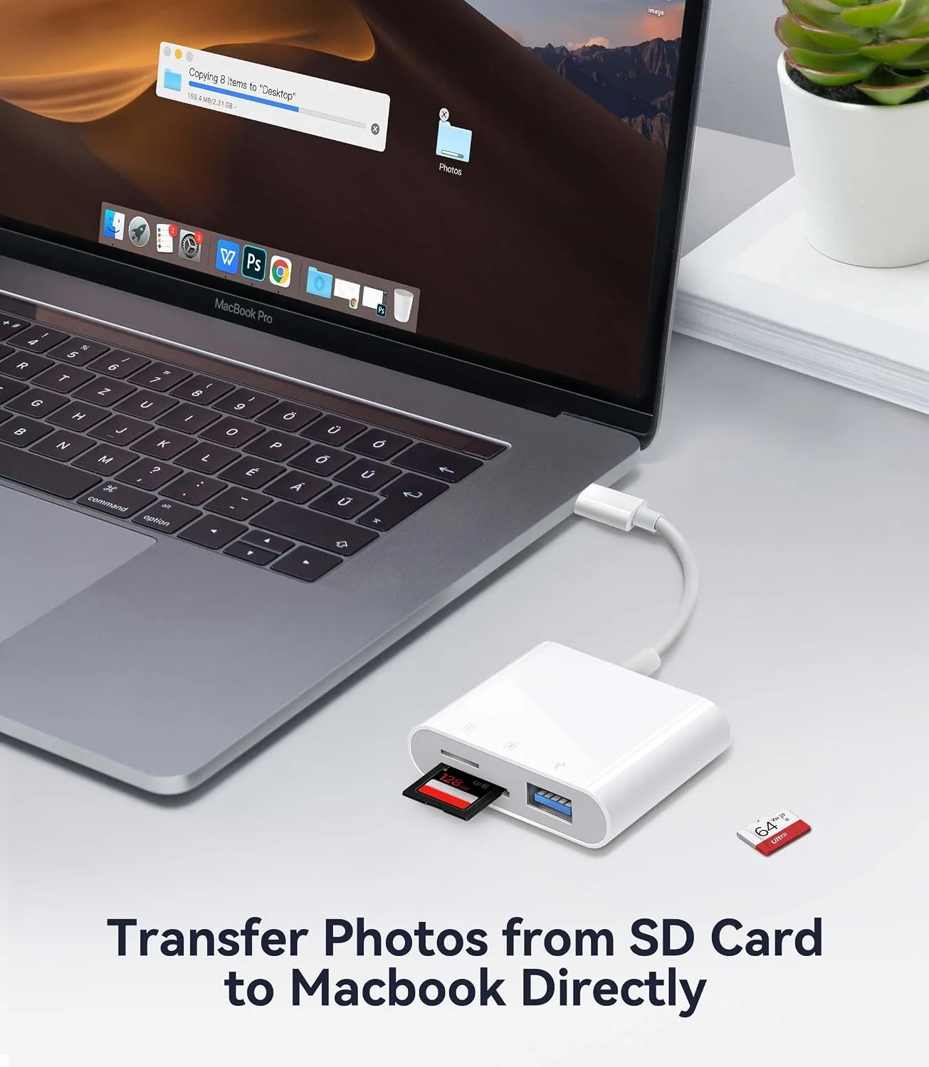 WNXSLOAD USB-C SD Card Reader, Memory Card Reader for Micro SD/SD Cards, Type C SD Adapter Compatible with iPhone 15 16, Samsung Galaxy, MacBook, iPad and More USB C Devices - 3 Slots