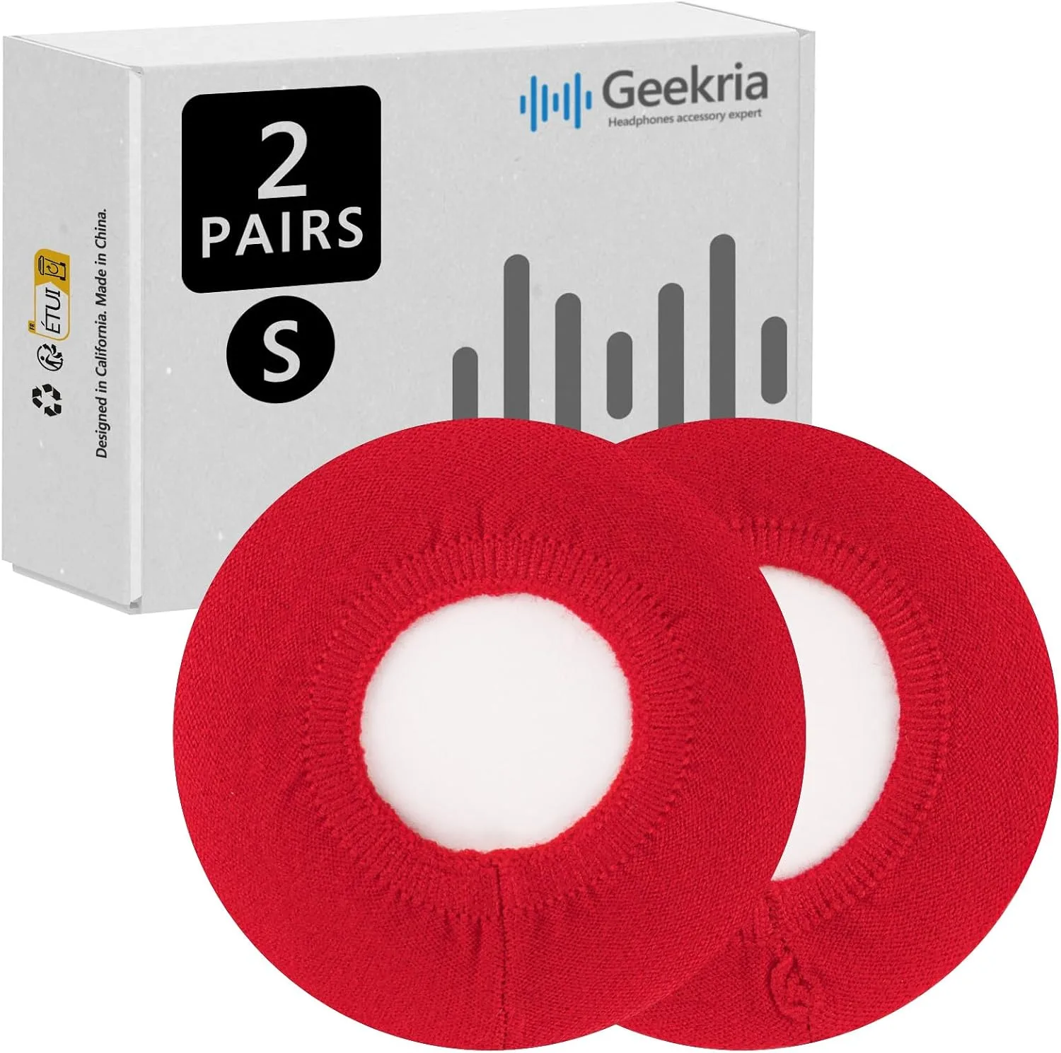 Geekria 2 Pairs Knit Headphones Ear Covers - Product Safety Certified - Washable & Stretchable Sanitary Earcup Protectors for On-Ear Headsets, Sweat Pads for Gym, Meeting (Size S/Red)