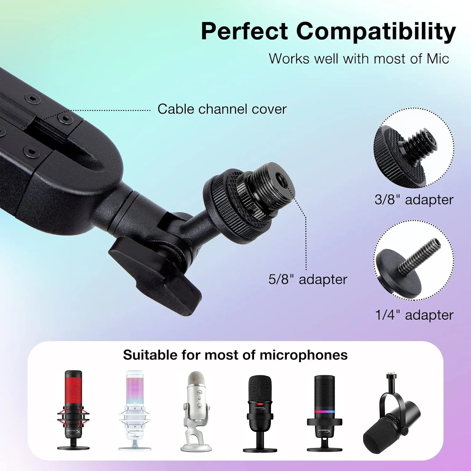 Boom Arm with RGB Light - Mic Arm for HyperX QuadCast, Blue Yeti, Shure SM7B, Rode and Most Gaming Mic, Height adjustable Mic Boom Arm Microphone Arm, Desk Mic Stand for Most USB Microphone By SUNMON