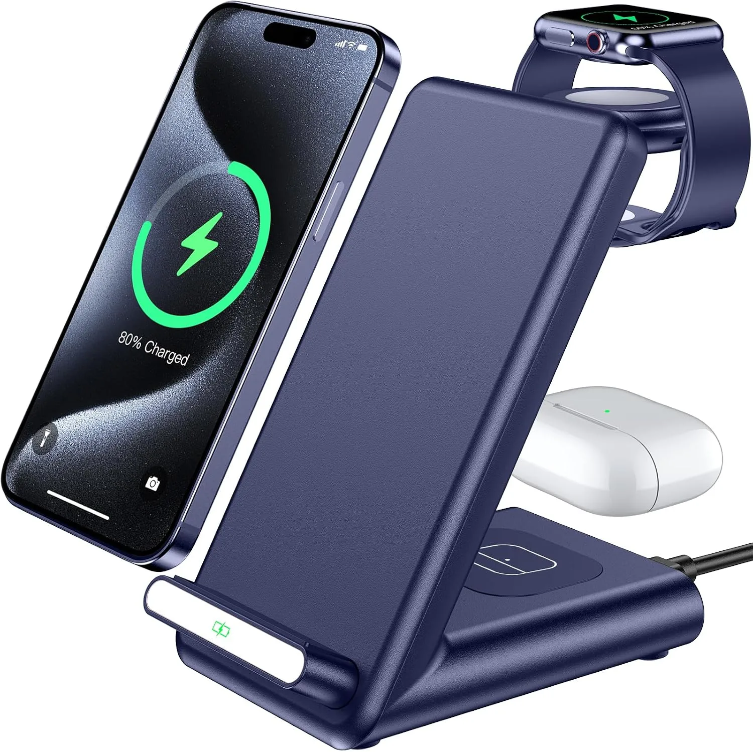 Estación de carga inalámbrica Qkxc 3 en 1 para dispositivos Apple
