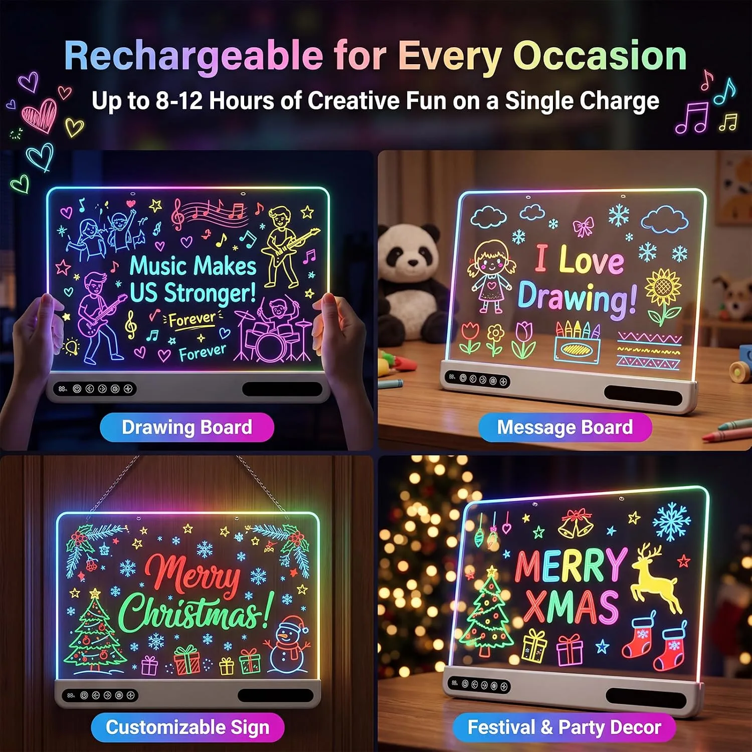 LED Drawing Board for Kids, 16" Light Up Doodle Board with 7 Colors & 10 Light Modes, Rechargeable Drawing Tablet Including 12 Markers & Tracing Cards, Birthday Christmas Gift for Boys and Girls