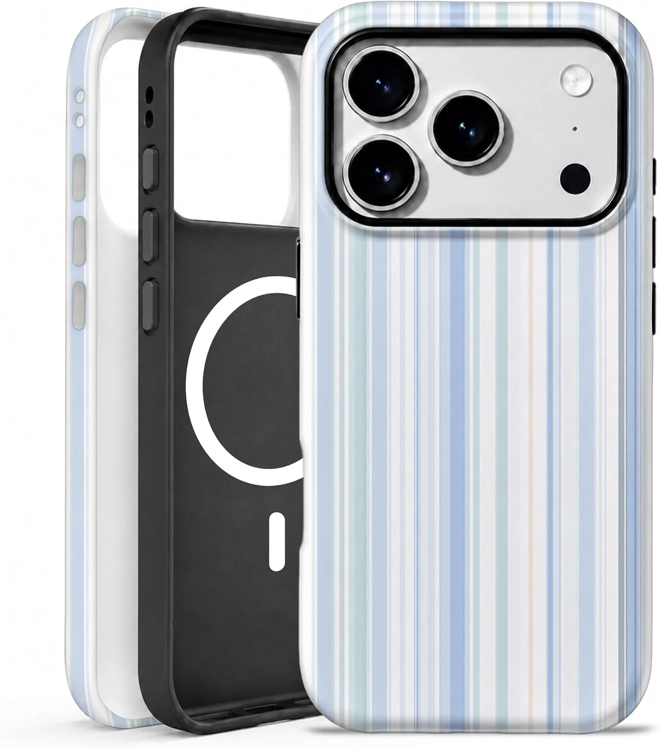 Funda magnética para iPhone 17 Pro Max/18 Pro Max Elystara azul pastel a rayas