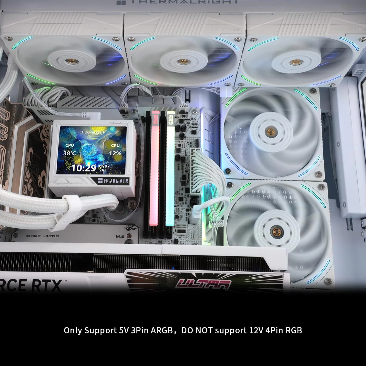 Thermalright Mjolnir Vision 360 ARGB White AIO CPU Liquid Cooler,IPS LCD Screen with 320 * 240 Resolution,for AM4/AM5 and LGA1700/1851,’3.5 inch’Magnet-Absorbent LCD Screen for Images