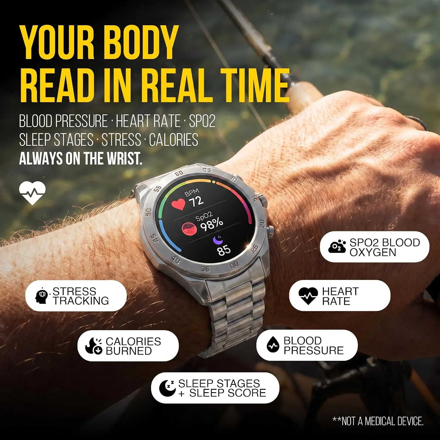 ALPHAGEAR Commander Smartwatch for Men, 1.43" AMOLED Large Screen, Full Metal Stainless Steel Smart Watch, 12-Day Battery, Bluetooth Calling, IP68 Water Resistant, for Android iPhone, Silver
