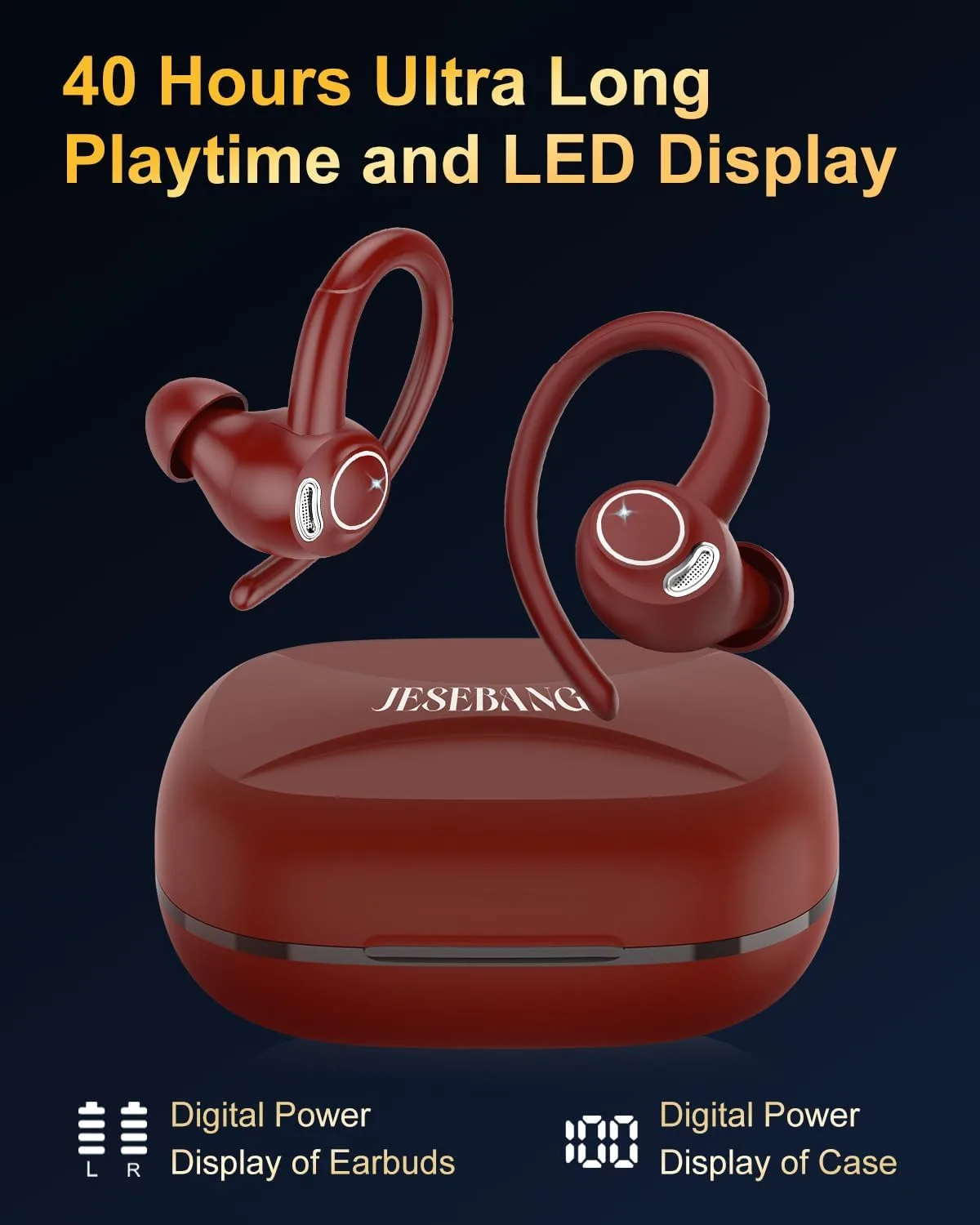 Wireless Earbuds, Bluetooth 5.4 Headphones Sport Over Ear Buds With ENC Mic