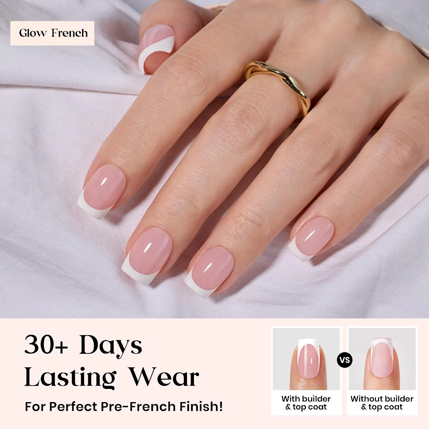 Beetles French Tip Press On Nail Kit - Short Square 150 Pcs 15 Sizes