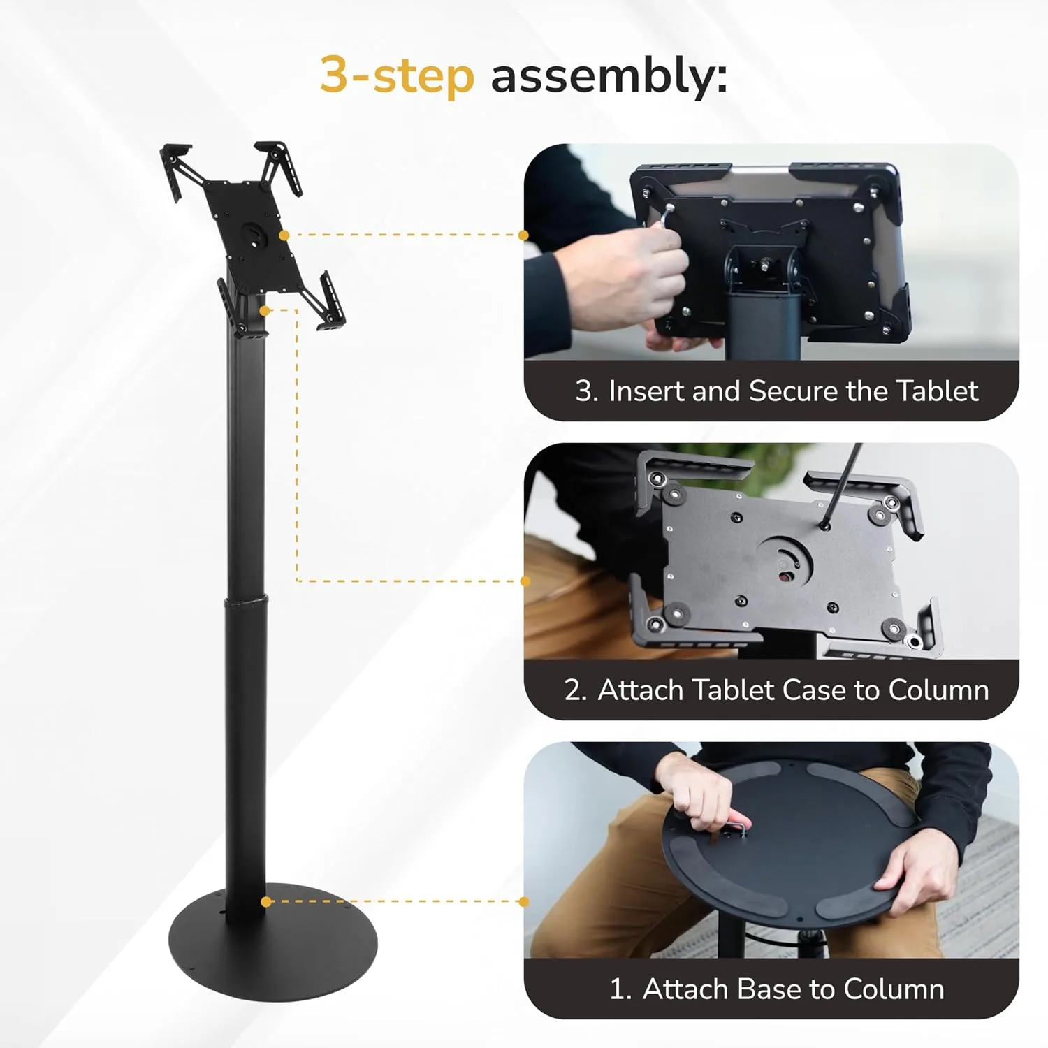 Mount-It! Anti-Theft Universal Tablet Floor Kiosk, Height Adjustable, Black