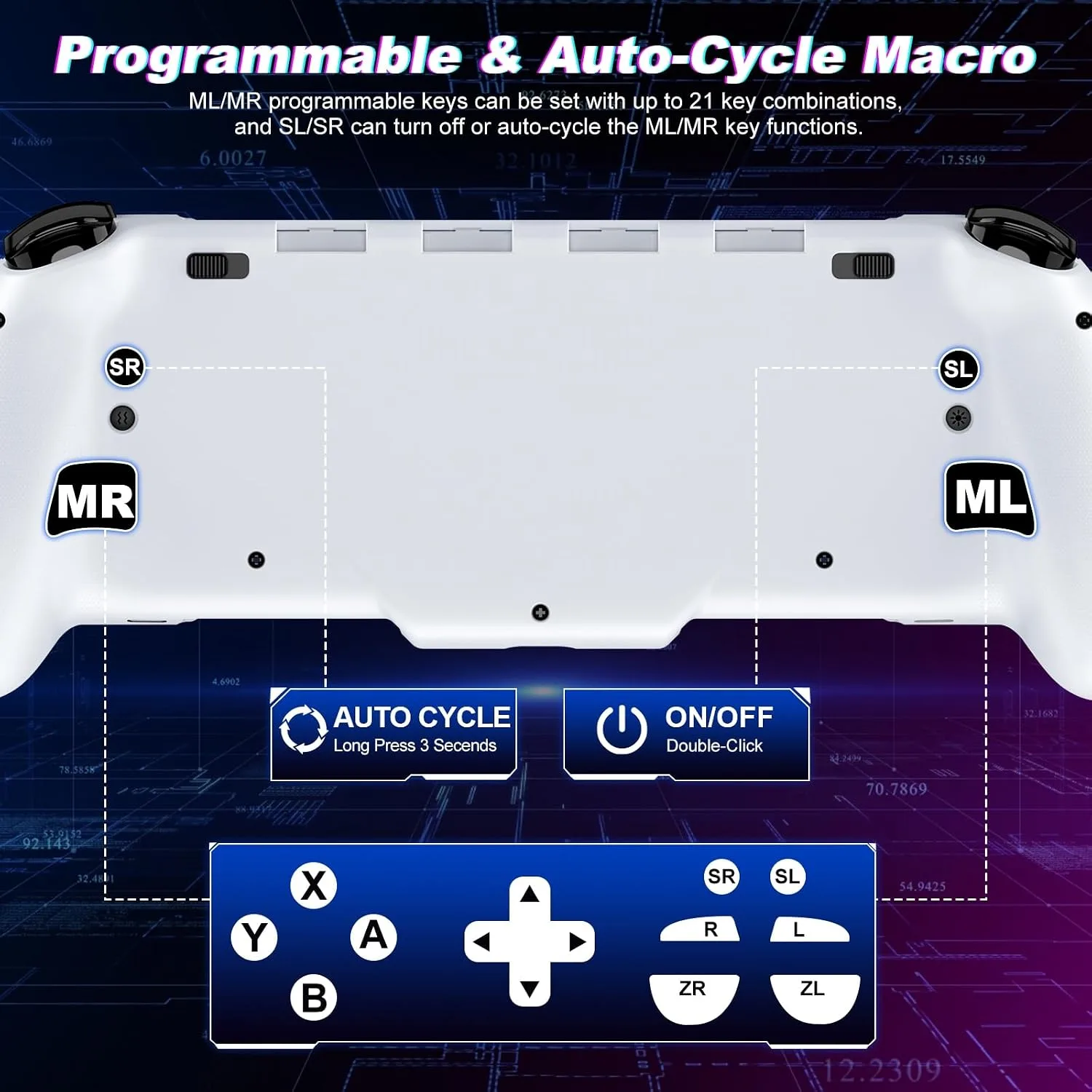 Spican Switch Controllers for Nintendo Switch/OLED, Full-Size Switch Joy-pad for Better Handheld Mode, Switch Accessories Wireless Pro Controller with RGB Light/Battery/Turbo/Macro/4 Game Slot