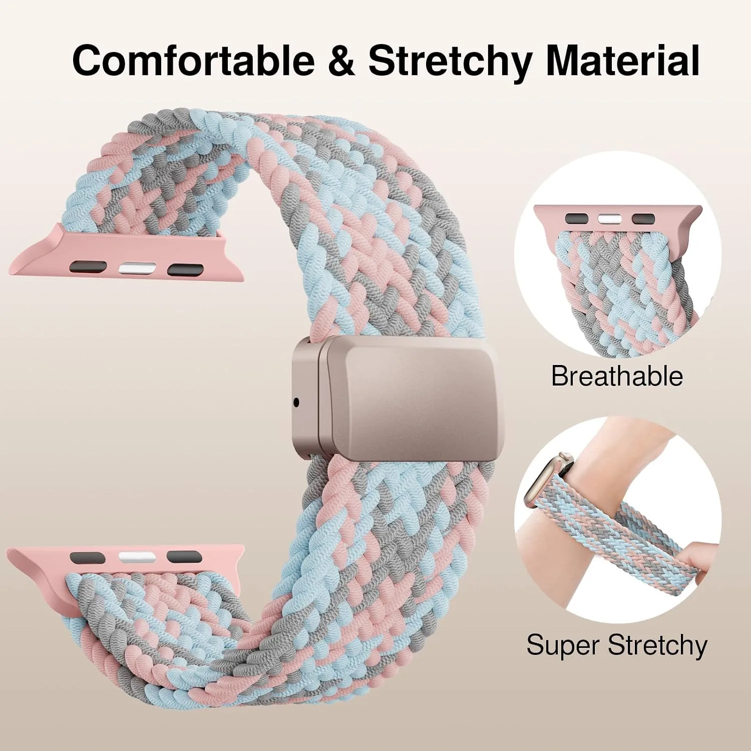 Braided Stretchy Magnetic Sport Band for Apple Watch Bands for Women Men