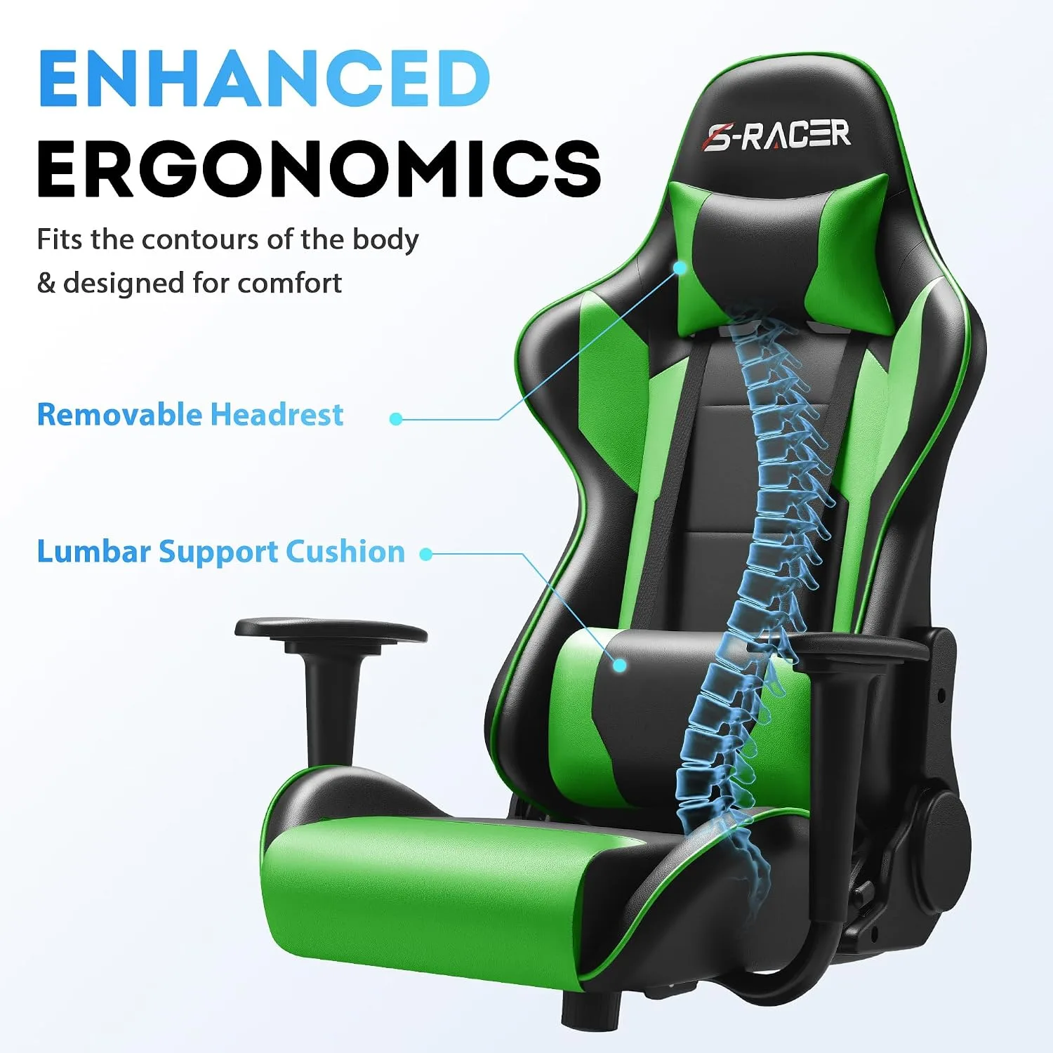 Homall Gaming Chair, Office Chair High Back Computer Chair Leather Desk Chair Racing Executive Ergonomic Adjustable Swivel Task Chair with Headrest and Lumbar Support (Green)