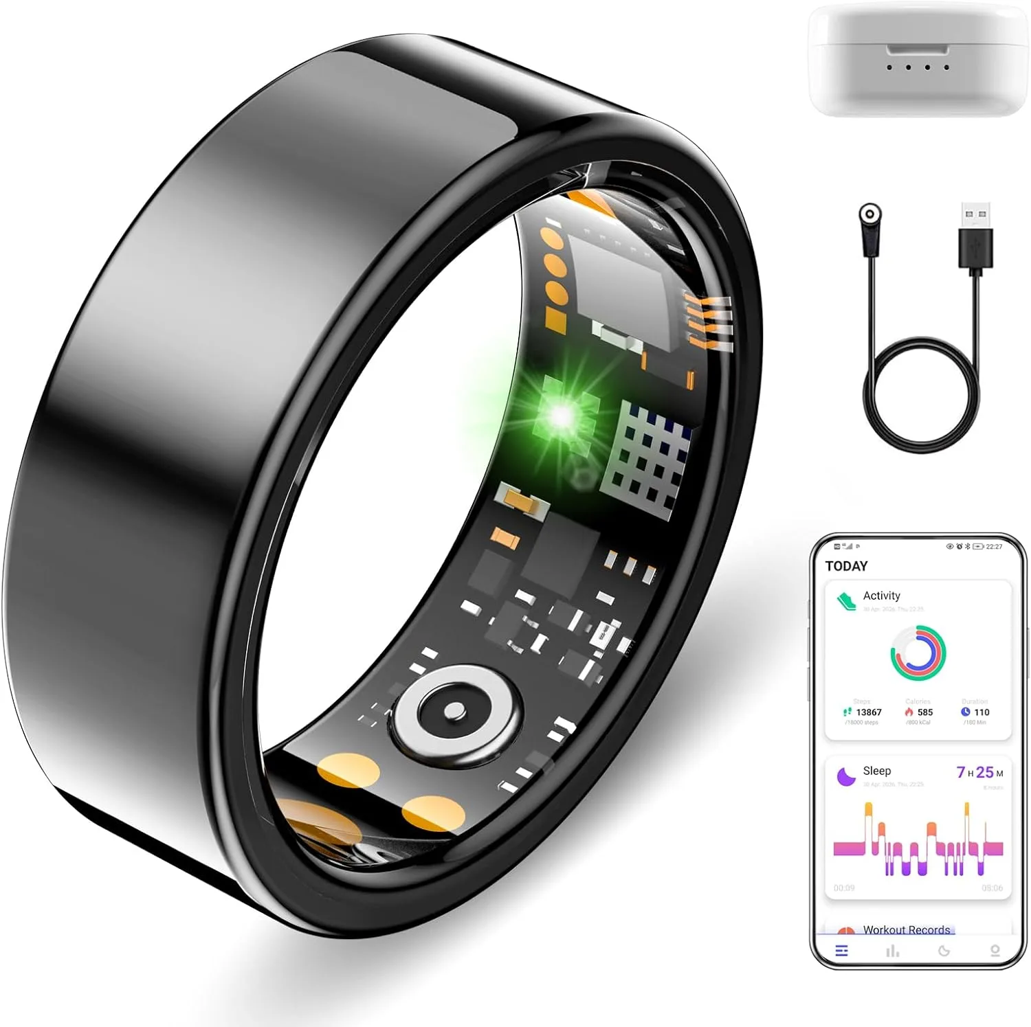 Smart Ring for Women Men, Sleep Activity Health Tracking Ring, Black 9