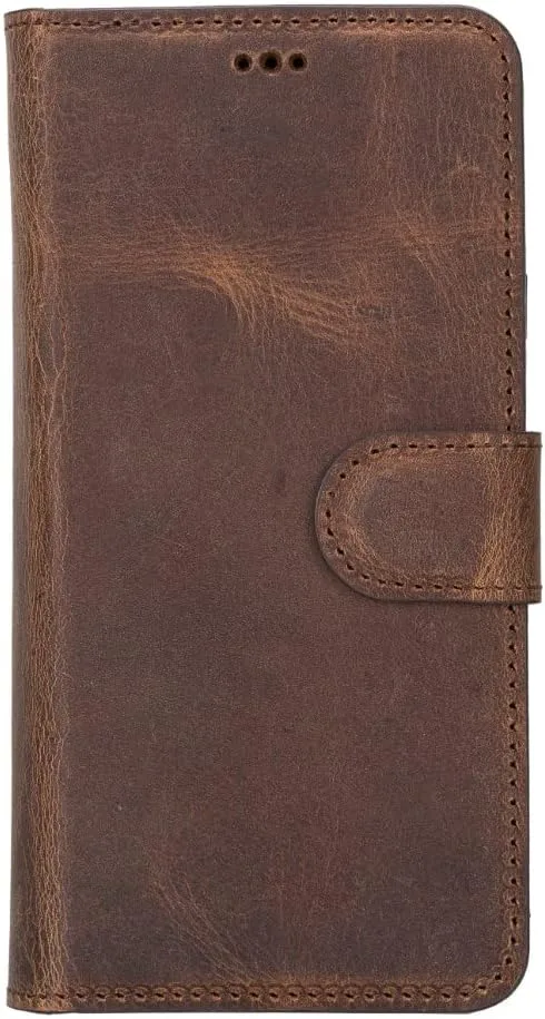 VENOULT Wallet Case for iPhone, Full Grain Genuine Turkish Leather, Magnetic Detachable, RFID 4 Card Slots, Business Style, Compatible with MagSafe (Rustic Black, iPhone 16 Pro)