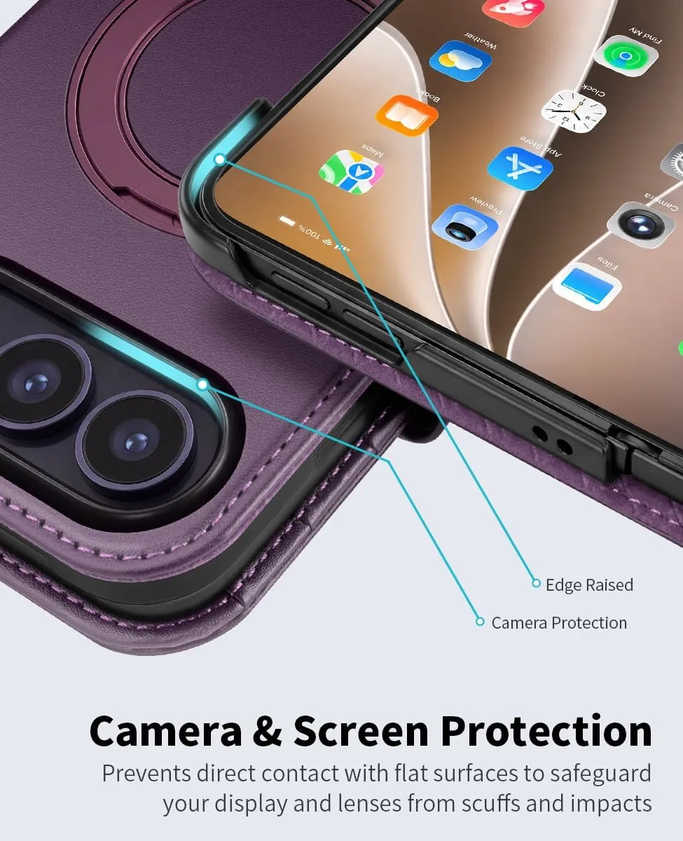 OCASE for iPhone Duo Wallet Case with Ring Stand, Card Holder, Purple