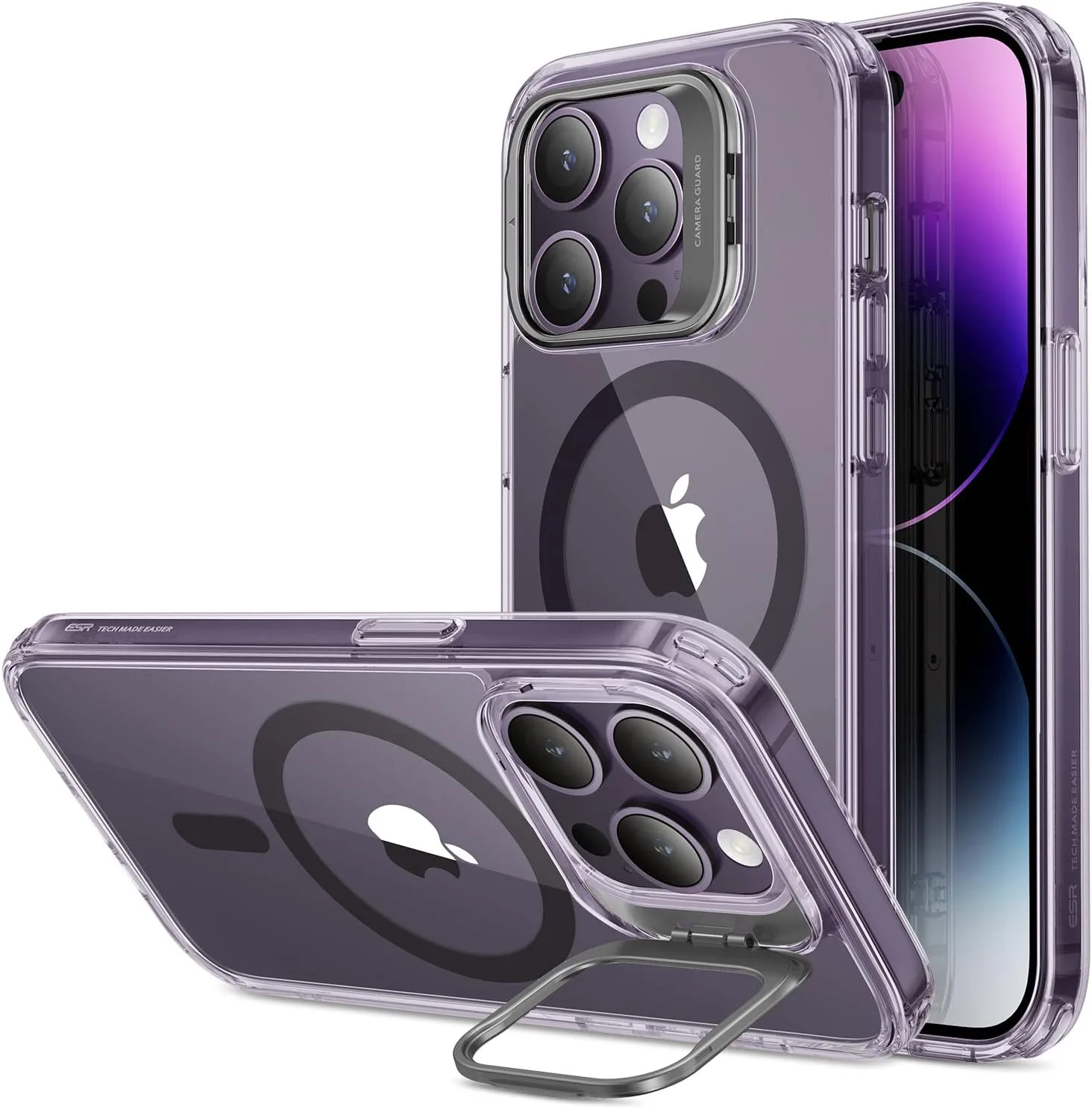 ESR Classic Hybrid for iPhone 14 Pro Case with Flex Stand, Clear Purple