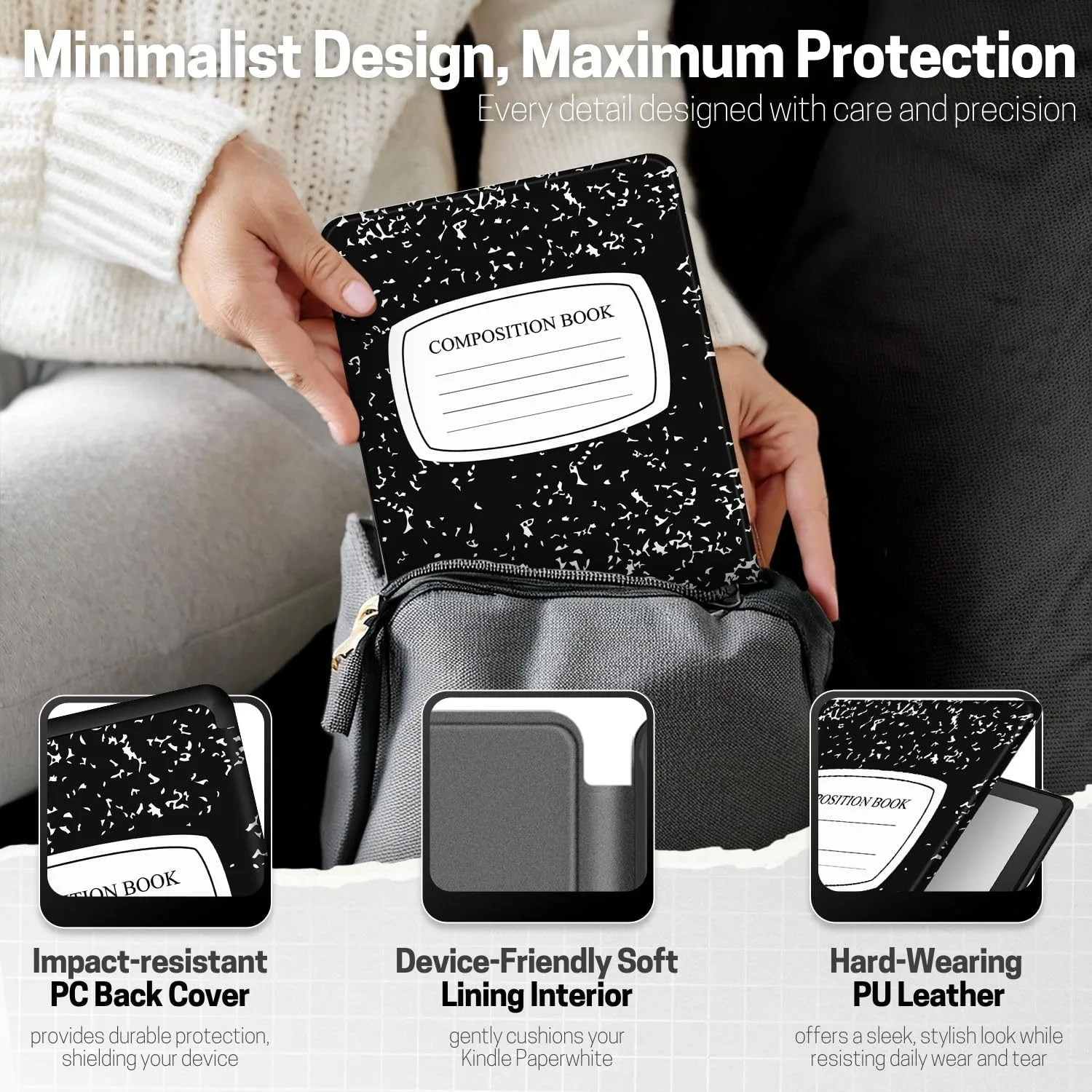 TNP Kindle Paperwhite 12th Gen Case Colorsoft 7-Inch Composition Book Black