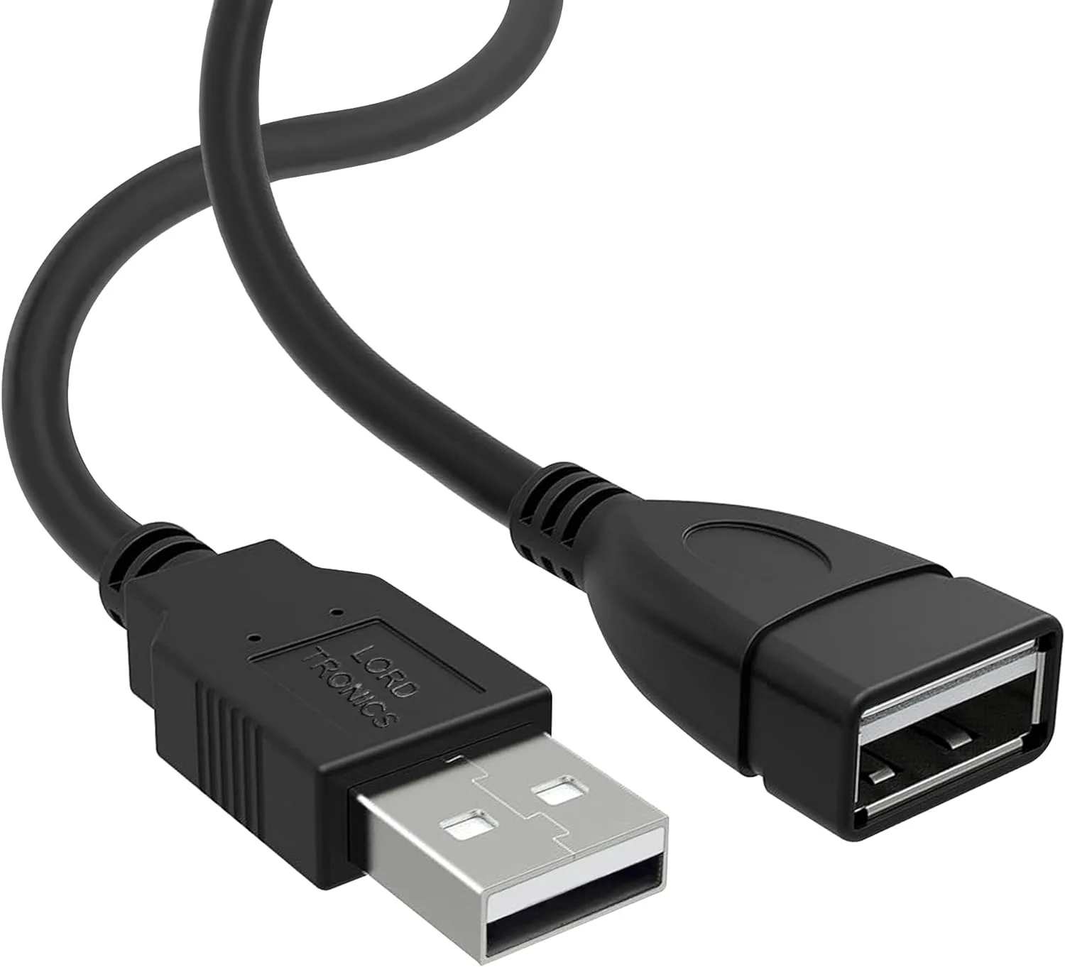 LORDTRONICS 3FT Male to Female Extension Cable USB A Male to USB A Female Data Transfer and Charging Adapter for Keyboard, Mouse, Printer, USB Flash Drive for Multiple Devices, Black
