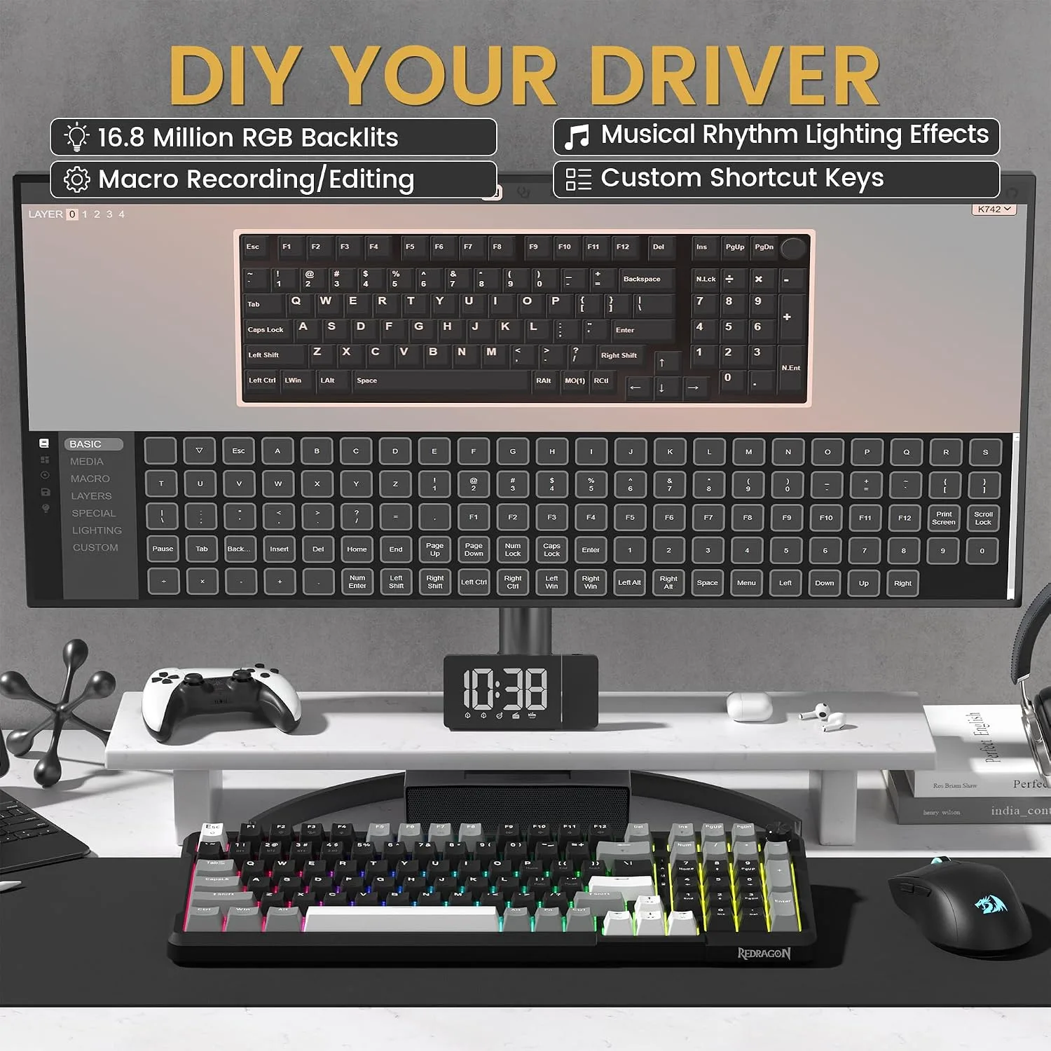 Redragon K742 Wireless Mechanical Gaming Keyboard with Knob for PC Computer