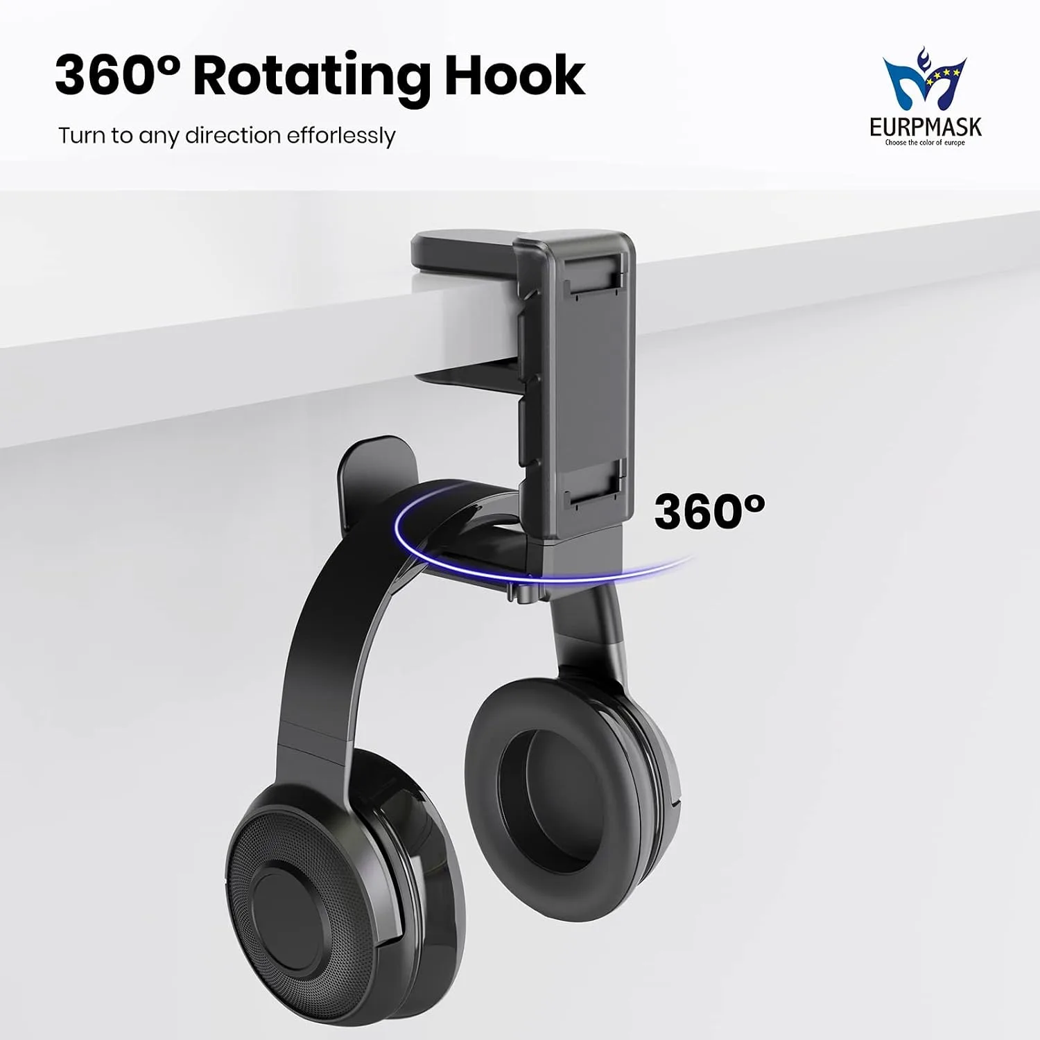 EURPMASK 3-in-1 Rotating Headphone Stand w/2 Detachable Controller Holders