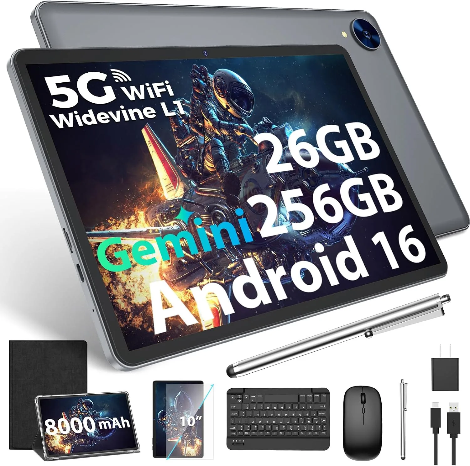Android 16 Tablet with Keyboard, 10 inch Tablet with 26GB+256GB+2TB Expand