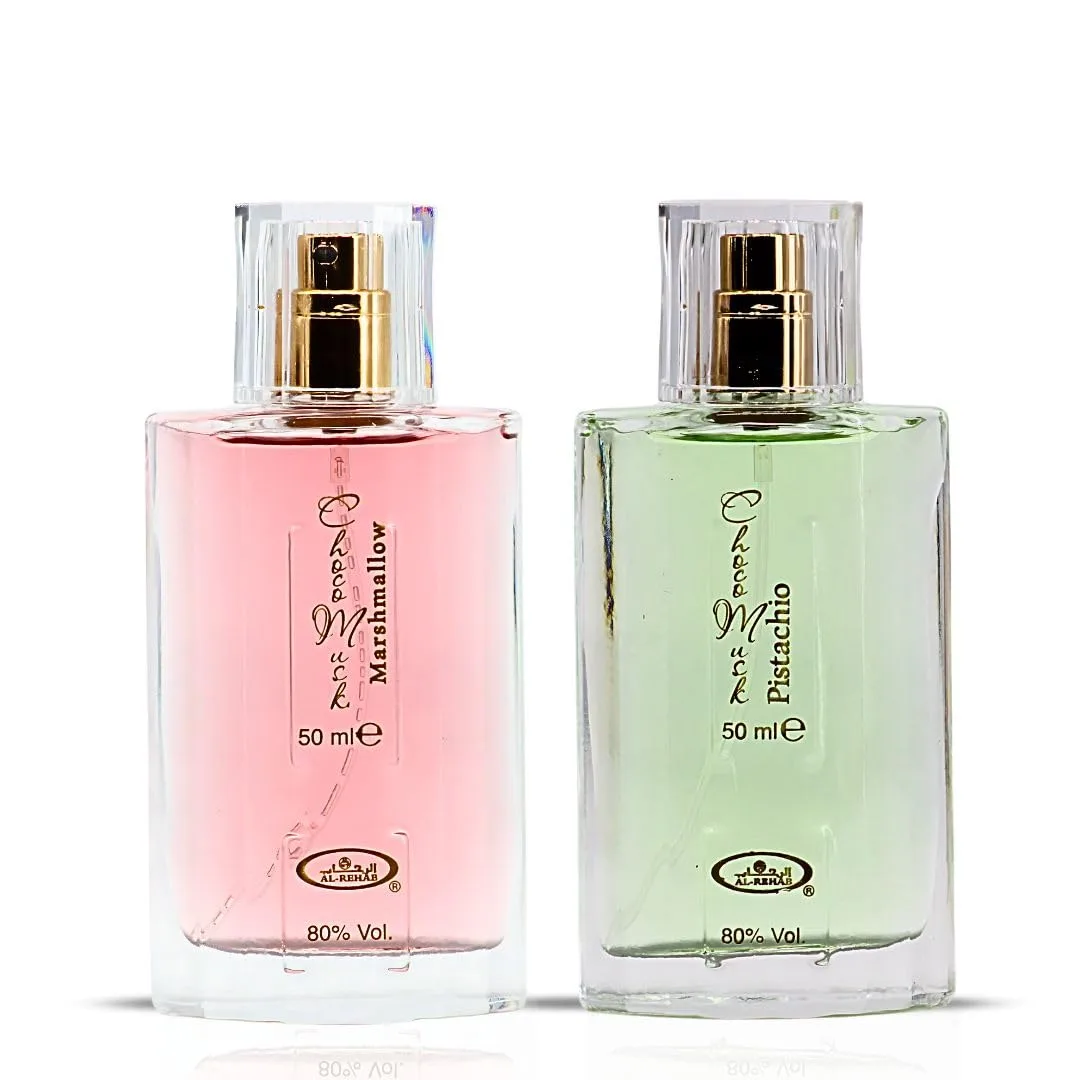 Al-Rehab Choco Musk Marshmallow & Pistachio Eau de Parfum Sprays 50ml (1.65 oz) | Gourmand Perfume with Chocolate & Vanilla | Long-Lasting Sweet Fragrances (Bundle)
