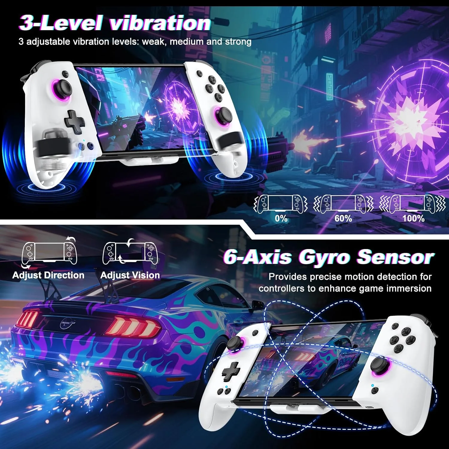 Spican Switch Controllers for Nintendo Switch/OLED, Full-Size Switch Joy-pad for Better Handheld Mode, Switch Accessories Wireless Pro Controller with RGB Light/Battery/Turbo/Macro/4 Game Slot