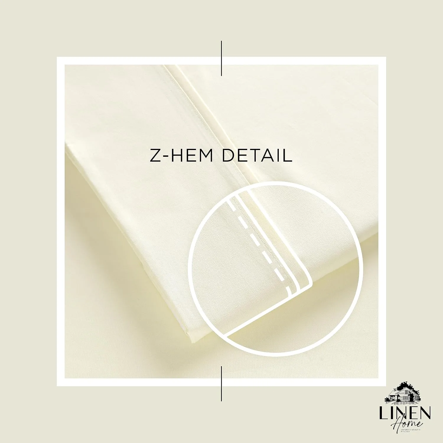 Linen Home 100% Cotton Percale King Sheets, 4 Pc Cooling Set - Cream
