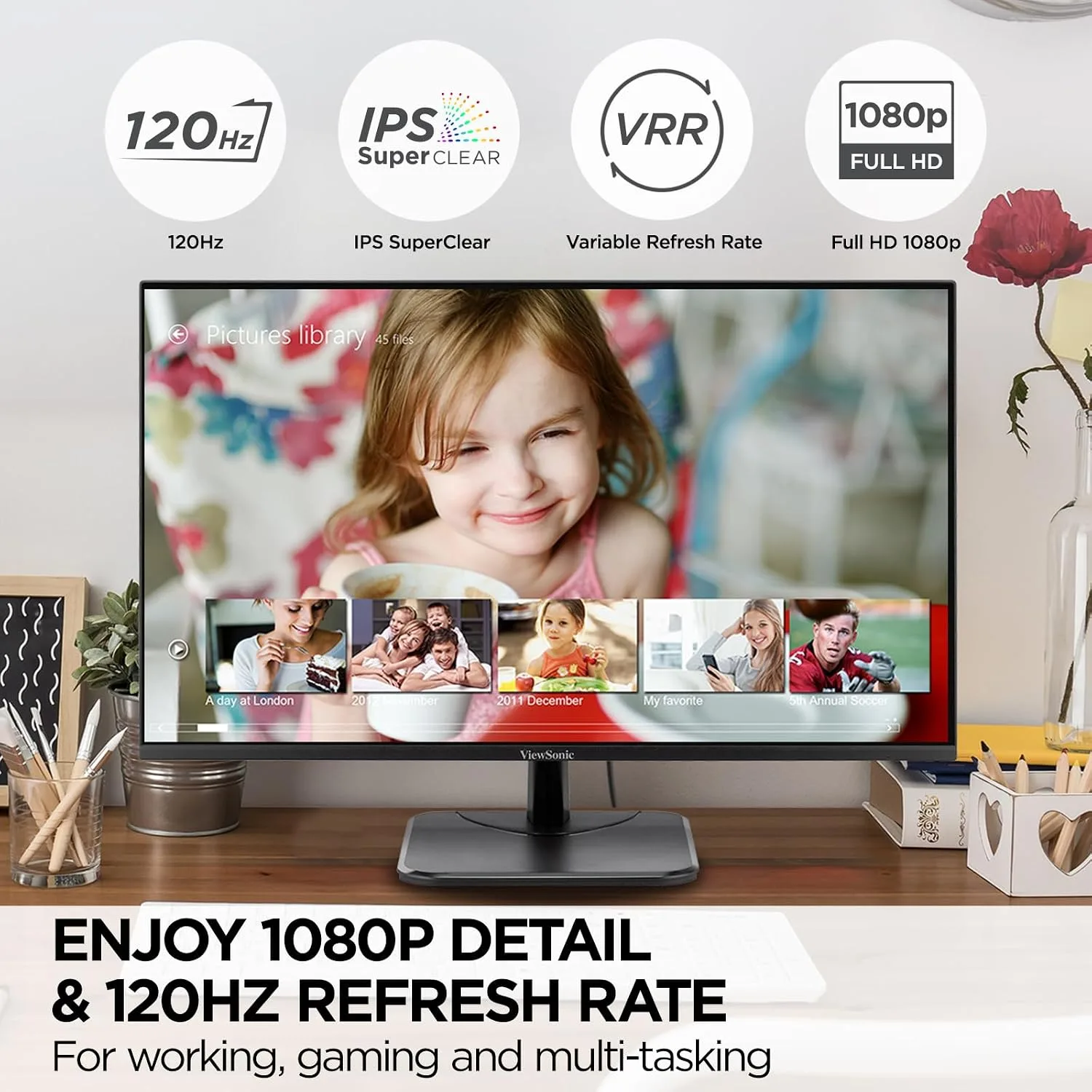 ViewSonic VA2456A-MHD 24 Inch 1080p IPS Computer Monitor, 120Hz, HDMI