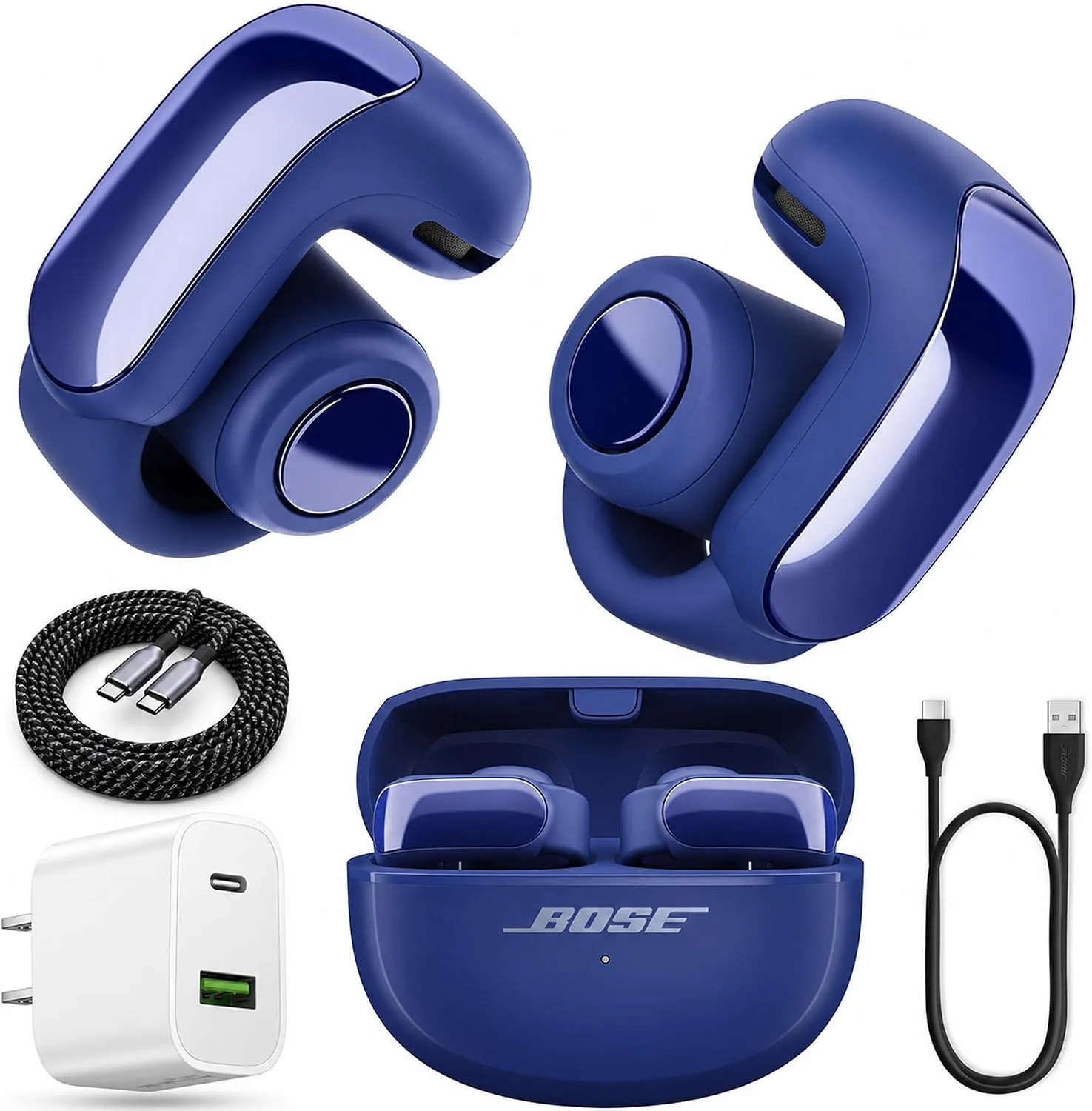 Bose Ultra Open Earbuds Bluetooth Open-Ear Clip-On Headphones Power Bundle