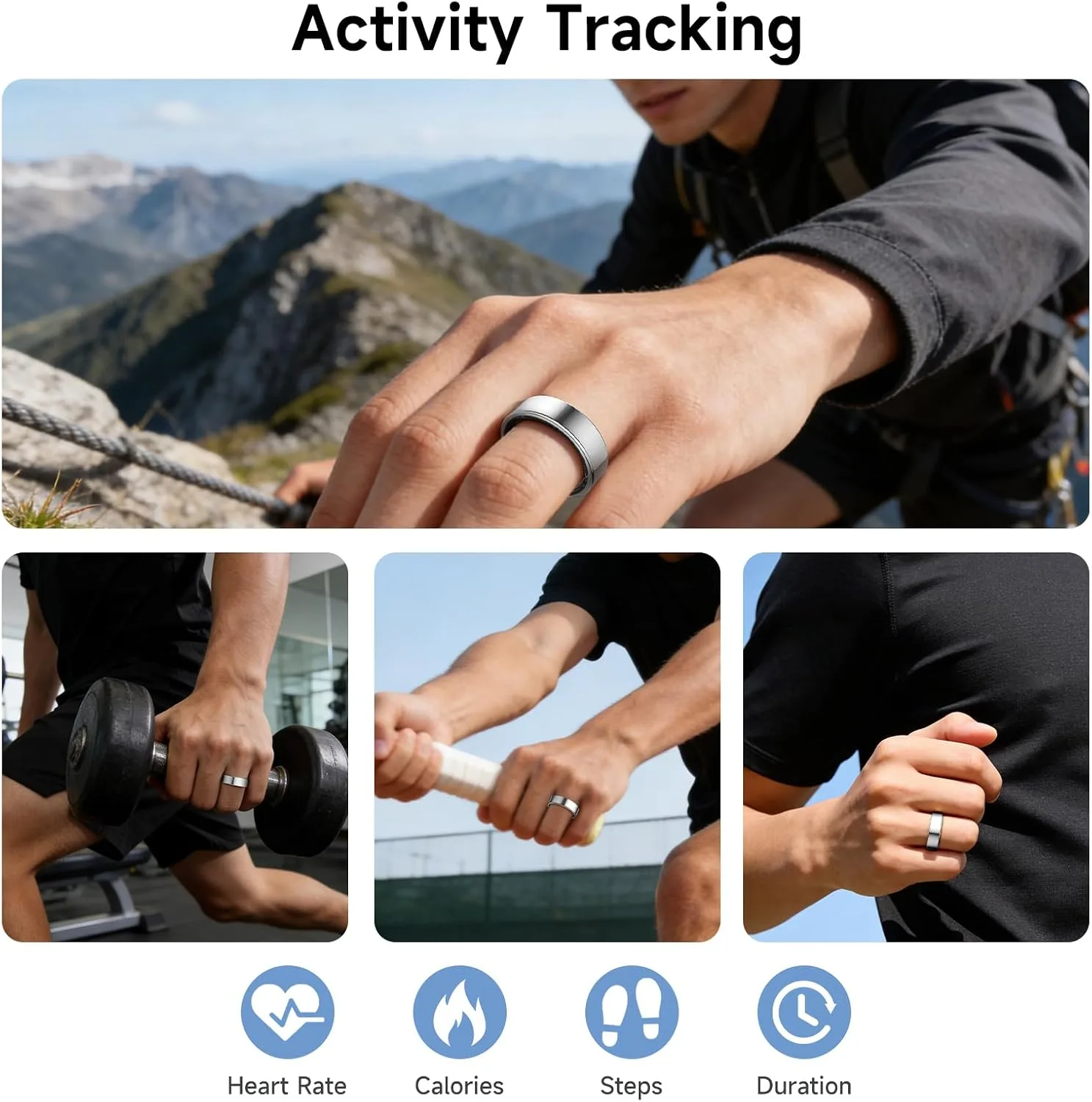 Smart Ring for Women Men, Health Tracker, Fitness Ring (Silver, 7#)