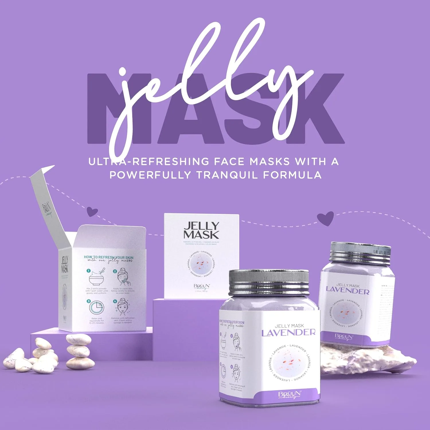 BRÜUN Peel-Off Lavender Jelly Mask for Face Care – A 23 fl oz Rubber Mask Jar for 30 to 35 Treatments – A Skin Care Moisturizing Gel Mask of Spa Set for Men, Women and Adults