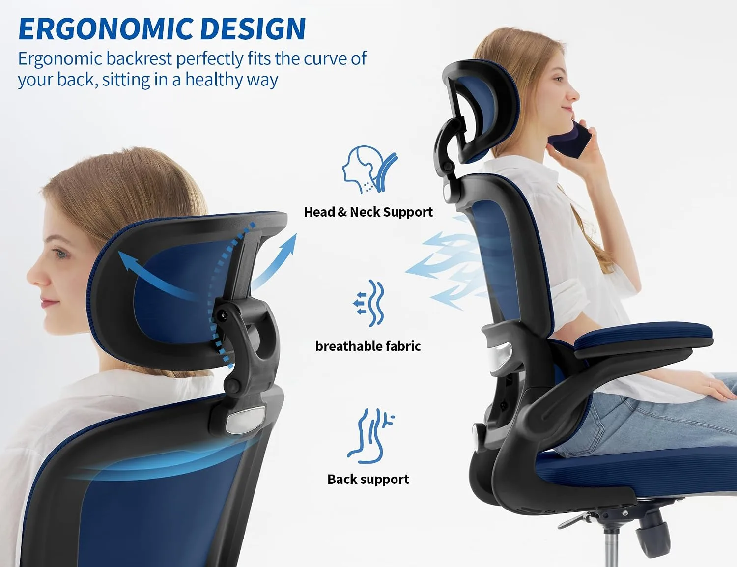 TRALT Office Chair Ergonomic Desk Chair with Lumbar Support Navy Blue PU, 1
