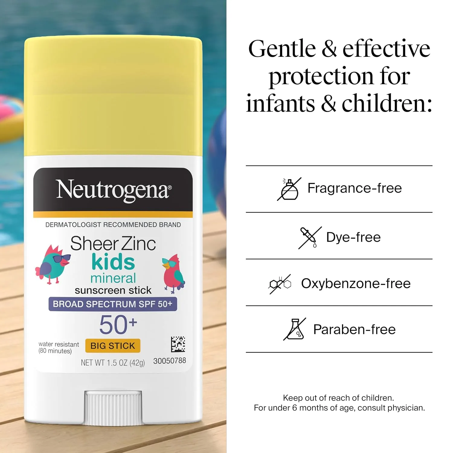 Neutrogena Sheer Zinc Oxide Kids Mineral Sunscreen Stick SPF 50+, 1.5 oz