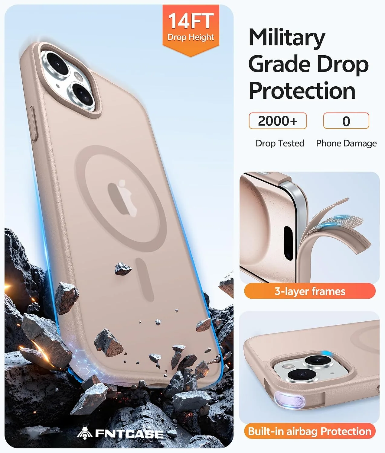 FNTCASE for iPhone 15/14/13 Case, Fit for Magsafe, Desert Gold