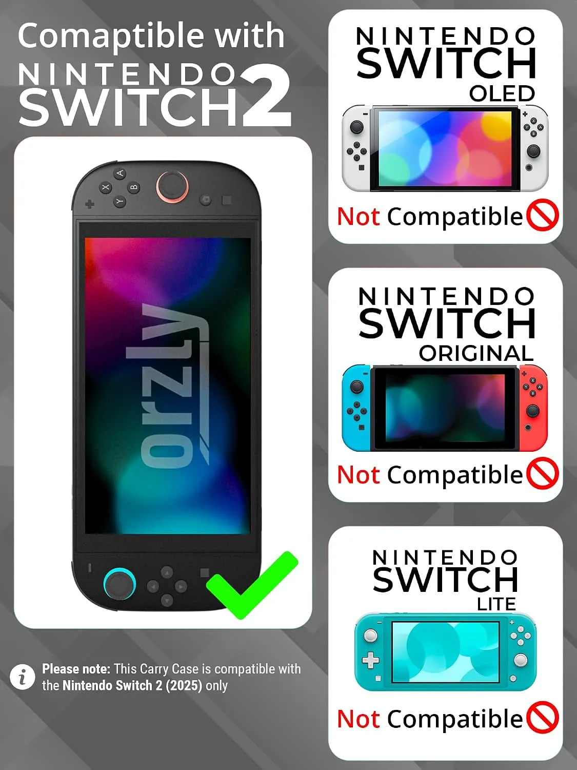 Orzly Case Compatible with Nintendo Switch 2 – Protective Travel Carry Case with Screen Padding, Game Card & microSD Slots, Zipped & Open Pockets for Accessories – 7.9" Gift Boxed