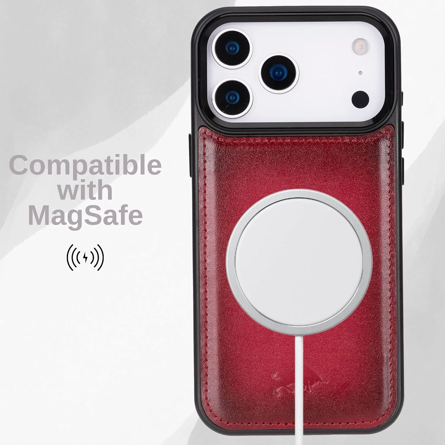 VENOULT Wallet Case for iPhone, Full Grain Genuine Turkish Leather, Magnetic Detachable, RFID 4 Card Slots, Business Style, Compatible with MagSafe (Cranberry, iPhone 16 Pro)