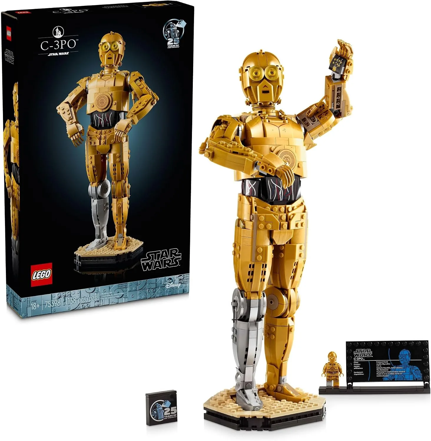 LEGO Star Wars C-3PO Buildable Droid Figure, Build and Display Model with C-3PO Minifigure, Star Wars Collectible for Home or Office Décor, Nostalgic Gift Idea for Adults, Fans or Collectors, 75398