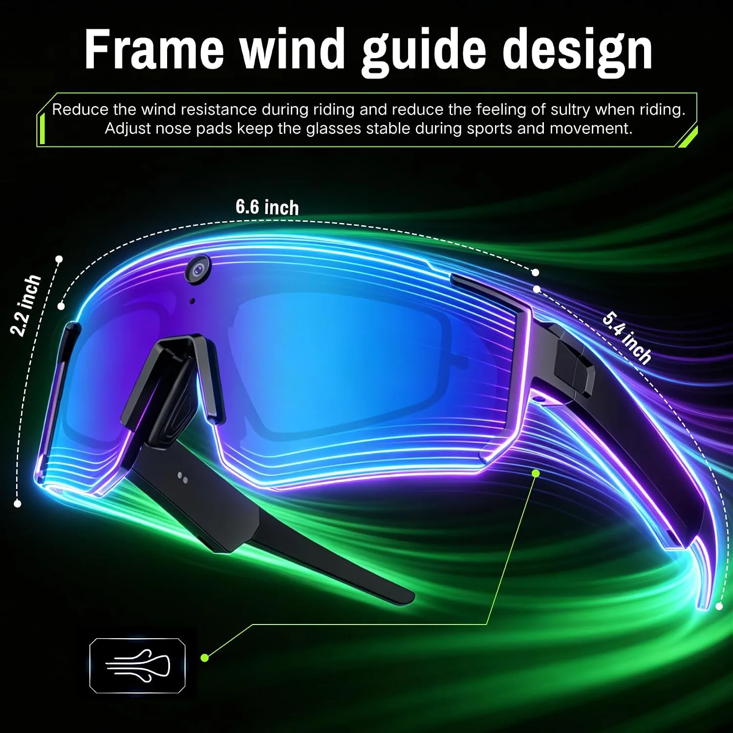 AI Smart Glasses, Voice Control Sports Sunglasses, EIS Anti-Shake, IP54 Waterproof, Real-Time Translation, Open Ear Audio Cycling Glasses for Outdoor Hiking Surfing Running
