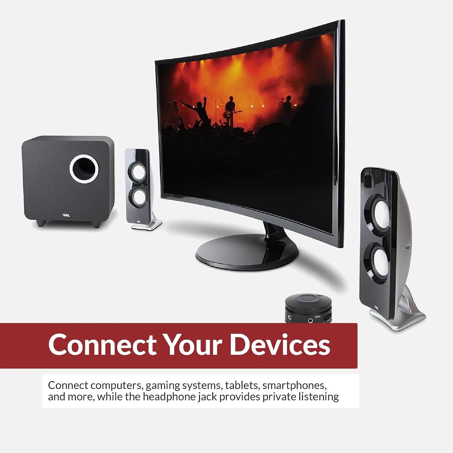Cyber Acoustics CA-3610 2.1 Multimedia Speaker System with Subwoofer, 62 Watts Peak Power, Strong Bass, Perfect for Music, Movies, and Games