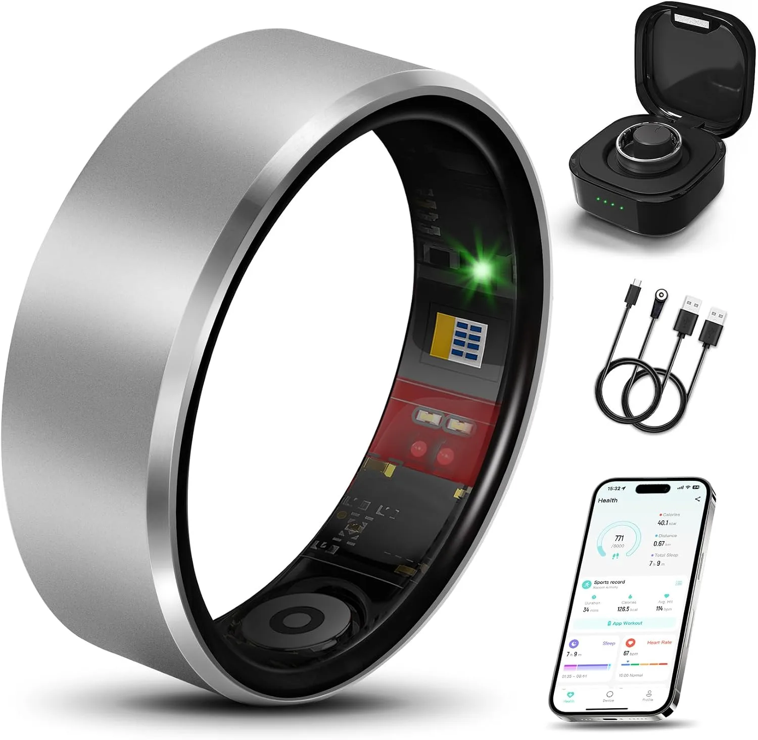 Smart Health Ring Fitness Tracker for Men Women, New Silver 10