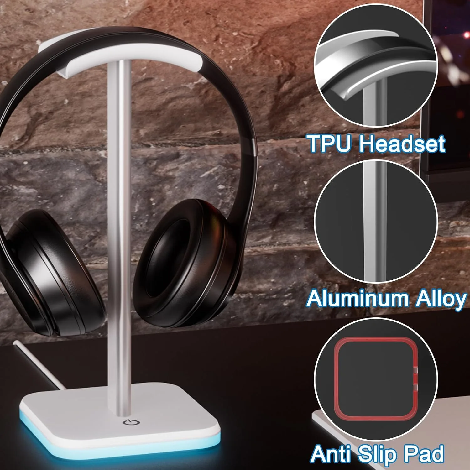 Headphone Stand for Desk - Headset Stand Headphone Holder (RGB-White)