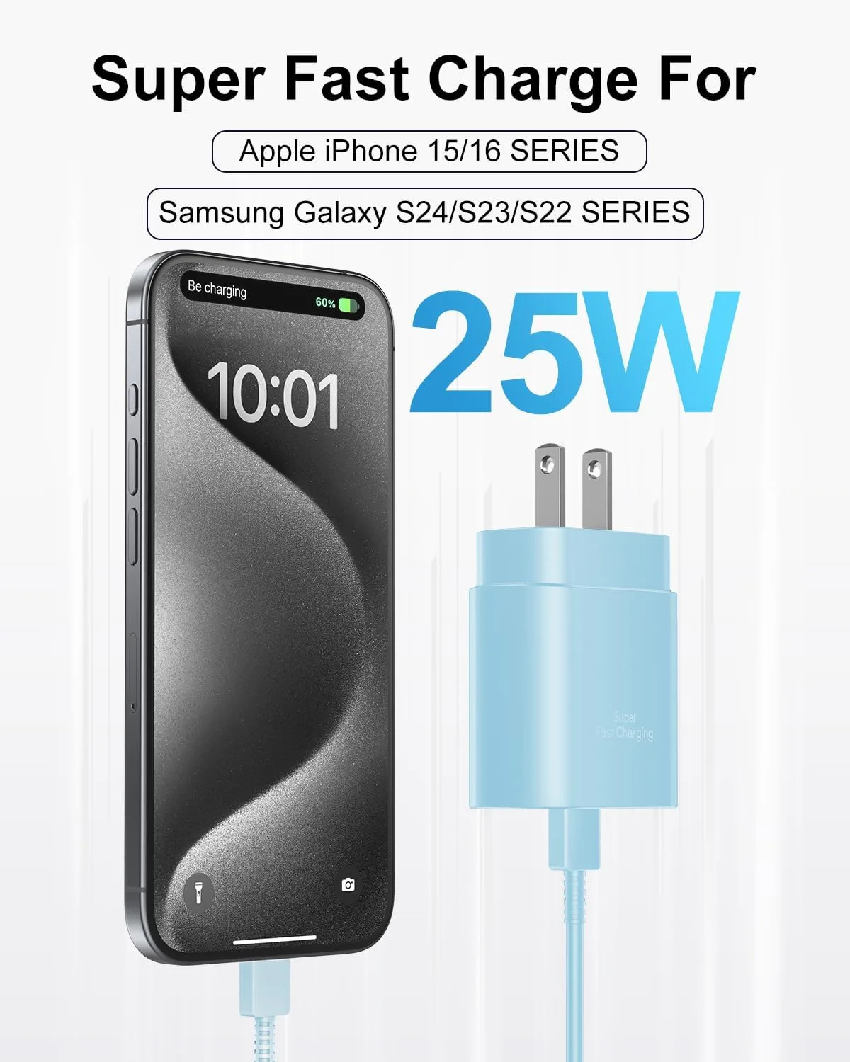 Type C Charger Fast Charging, 2Pack [10FT&6FT] Long USB C Cable with 25W Phone Super Fast Charger Block Compatible with Galaxy S26+/S25 Ultra,iPhone 18/17/16/Air/Plus/Pro Max/Duo