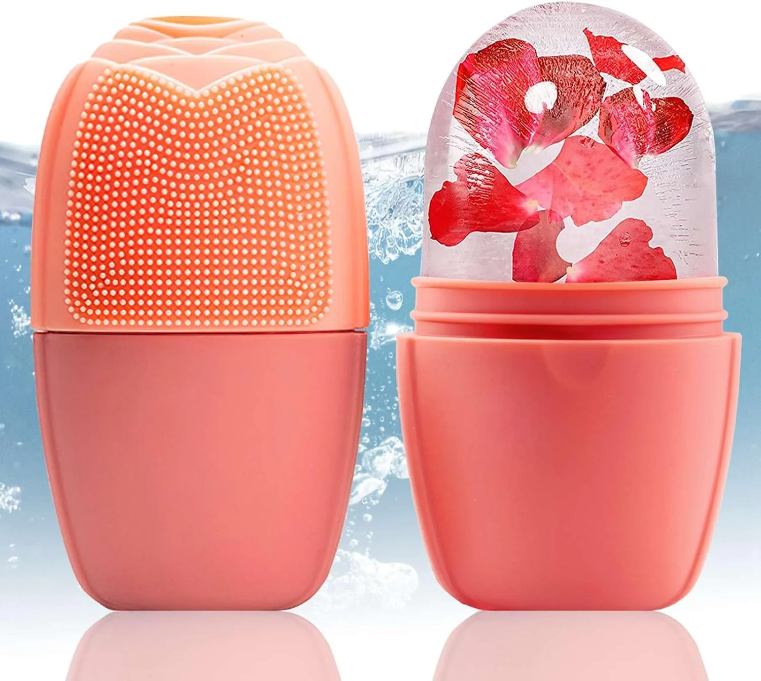XHJRI Ice Face Roller Massager,Ice Cube Roller for Face, Eyes and Neck Naturally Conditioning and Skin Care,De-Puff Eye Bags,Reduce Migraine Pain,Reusable Massage Silicone Ice Mold (New Pink)