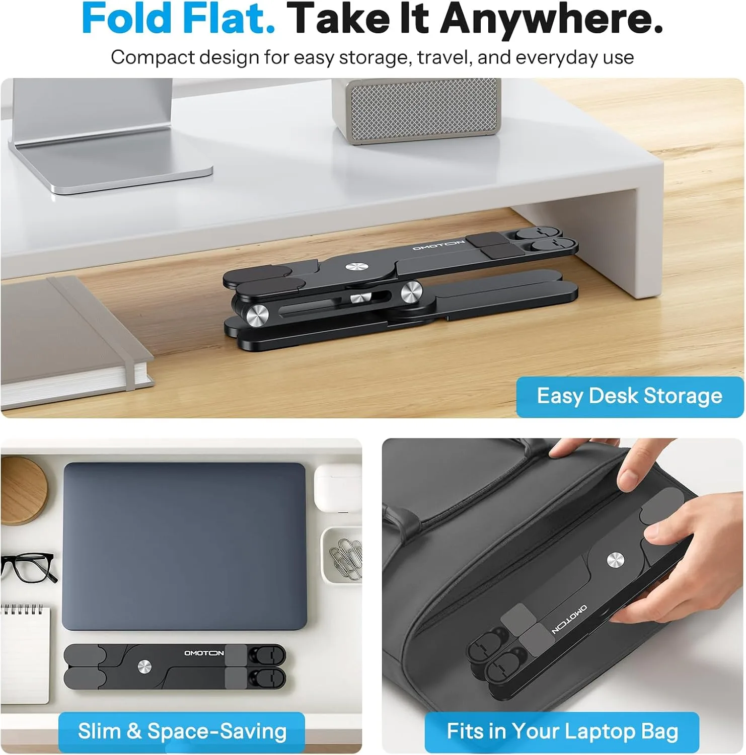 OMOTON LA10 360° Rotating Laptop Stand Riser Foldable for Desk, Black