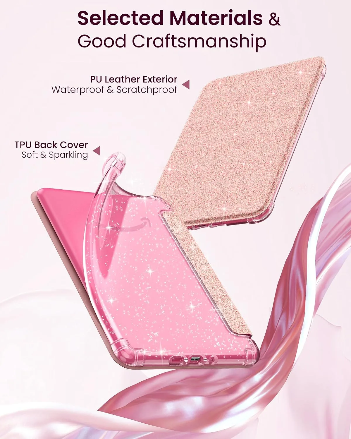 MoKo Case for 7" Kindle Paperwhite 12th Gen & Colorsoft, Glitter Light Pink