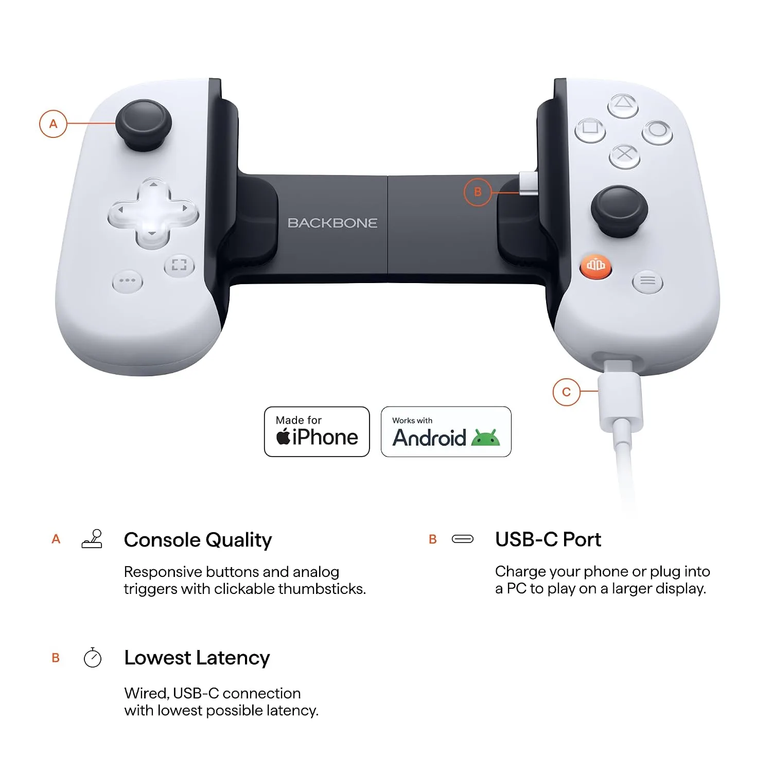 BACKBONE One Mobile Gaming Controller (PlayStation Edition), Phone Controller for Android & iPhone 18/17/16/15 Series, 2nd Gen, Play Xbox, Fortnite, Call of Duty, With 3-Months Apple Arcade Access