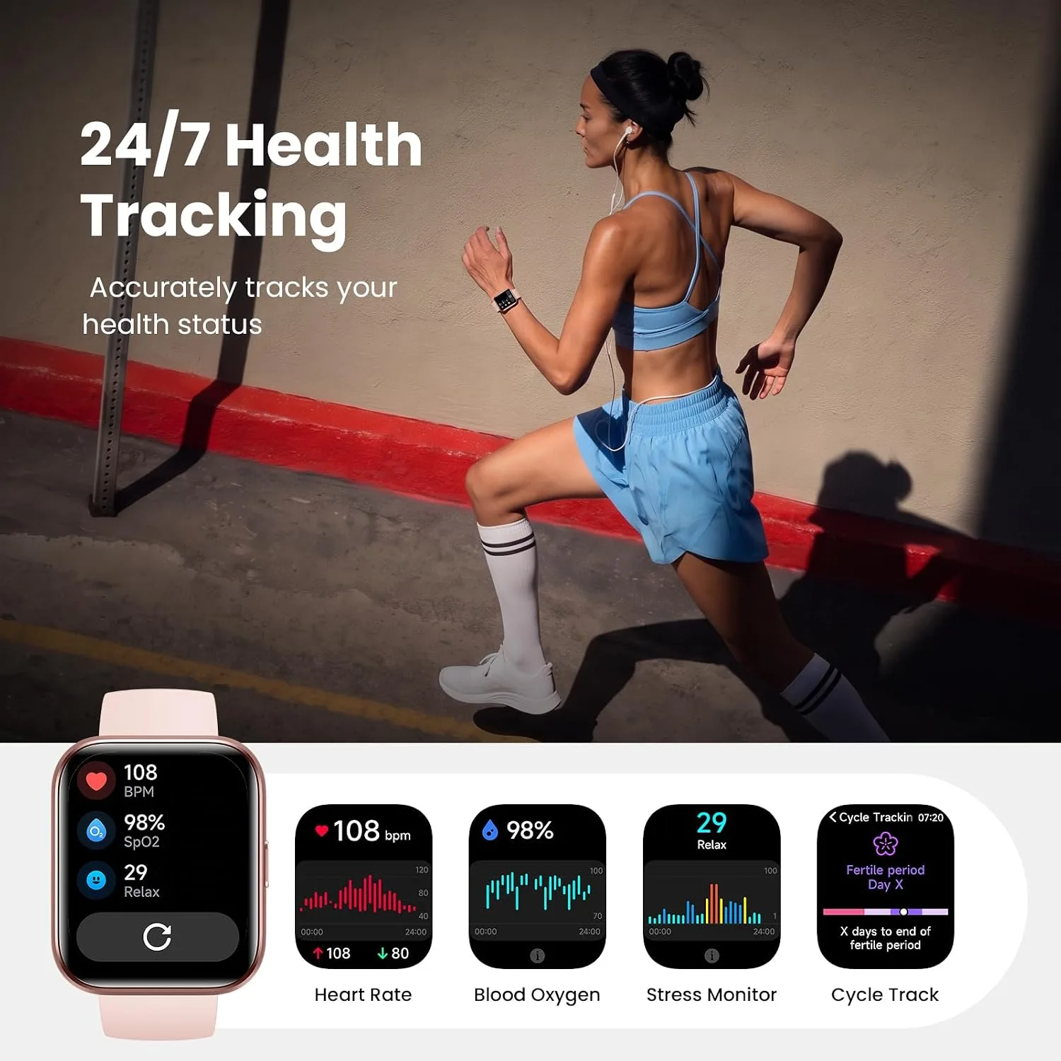 Fitpolo Smart Watches for Women, 1.8'' HD Women Smartwatch with Alexa Built-in, Bluetooth Calls, IP68 Waterproof, 7 Days Battery, Heart Rate/Sleep/SpO2 Monitor, 110 Sports Mode