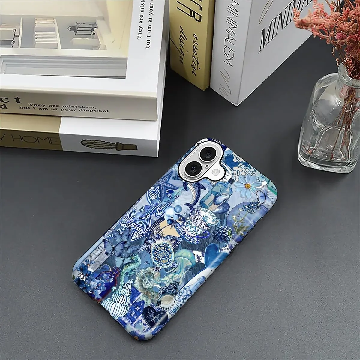 DAIZAG Case for iPhone 16,Mixed 2 Layer Design Shockproof Soft TPU Ddouble Protection Phone Case for iPhone 16-Blue Book Sea Life World