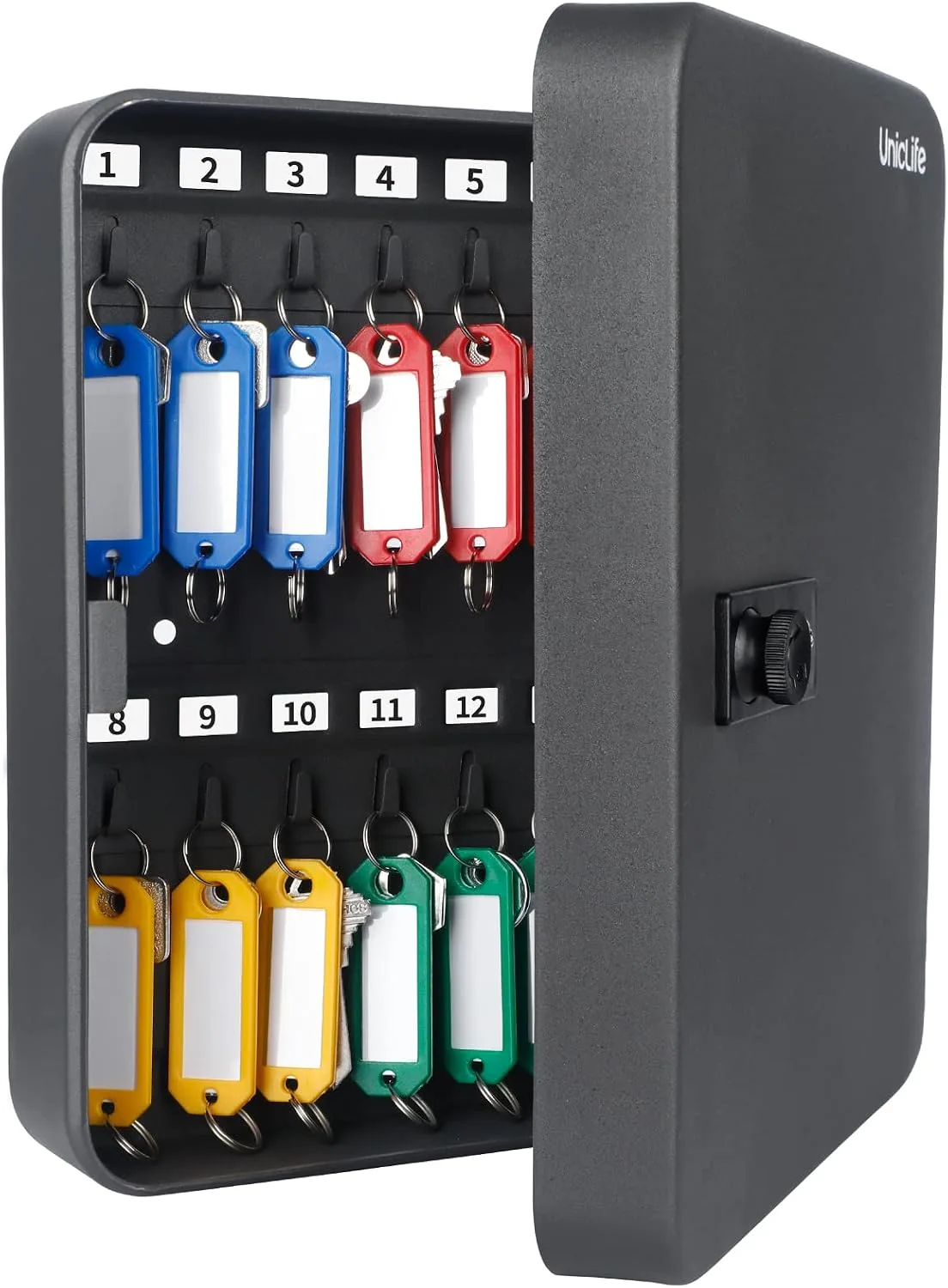 Uniclife 28-Key Steel Key Cabinet, Black Key Box with Combination Lock