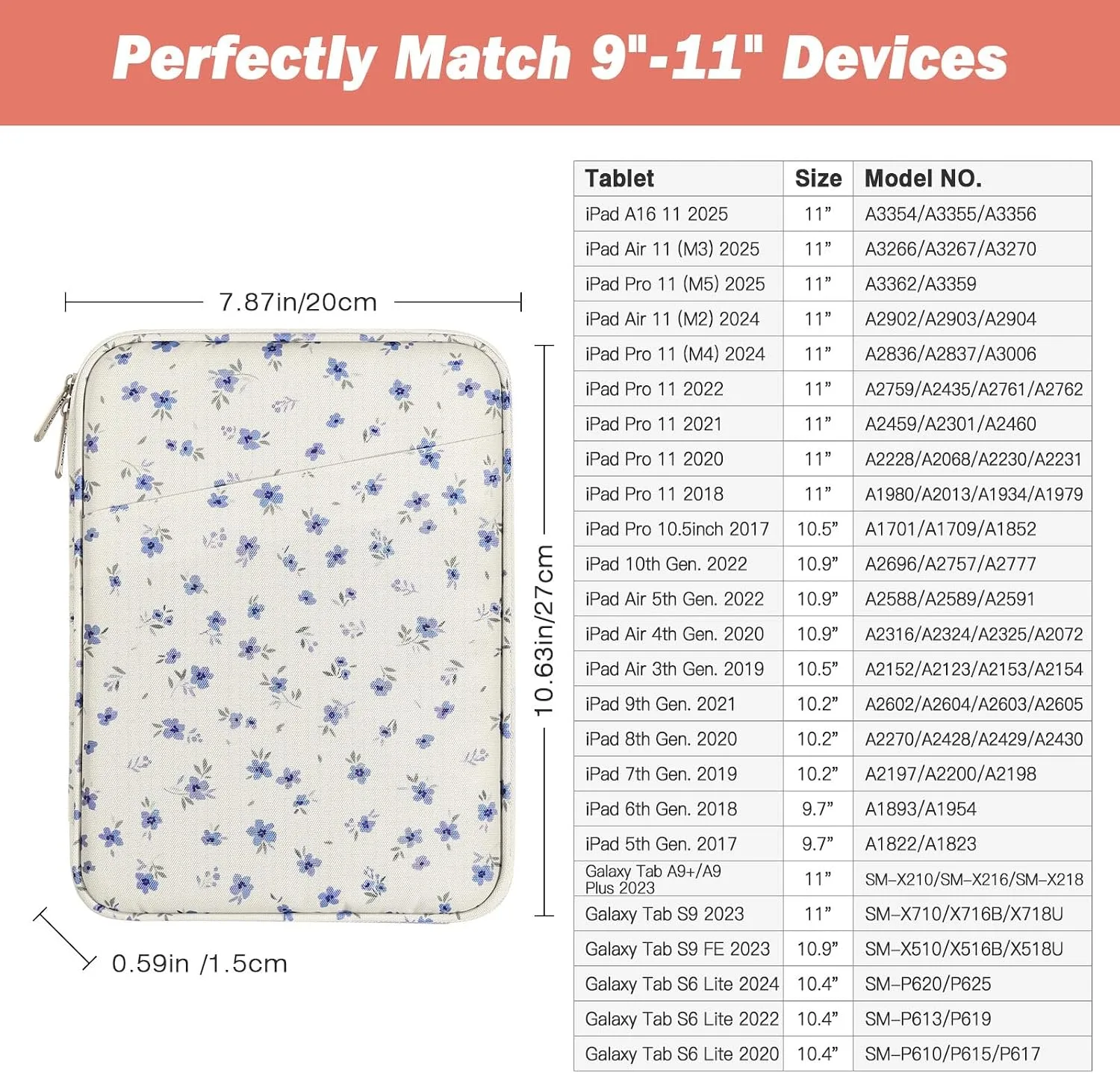 MoKo 9-11 Inch Tablet Sleeve Bag Carrying Case with Accessory Pocket